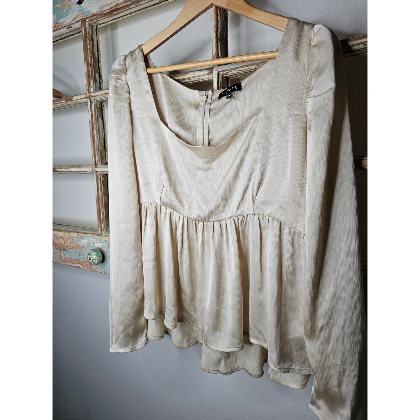 NWT 1.State Long Sleeve Squareneck Empire Top Ladies Size 16