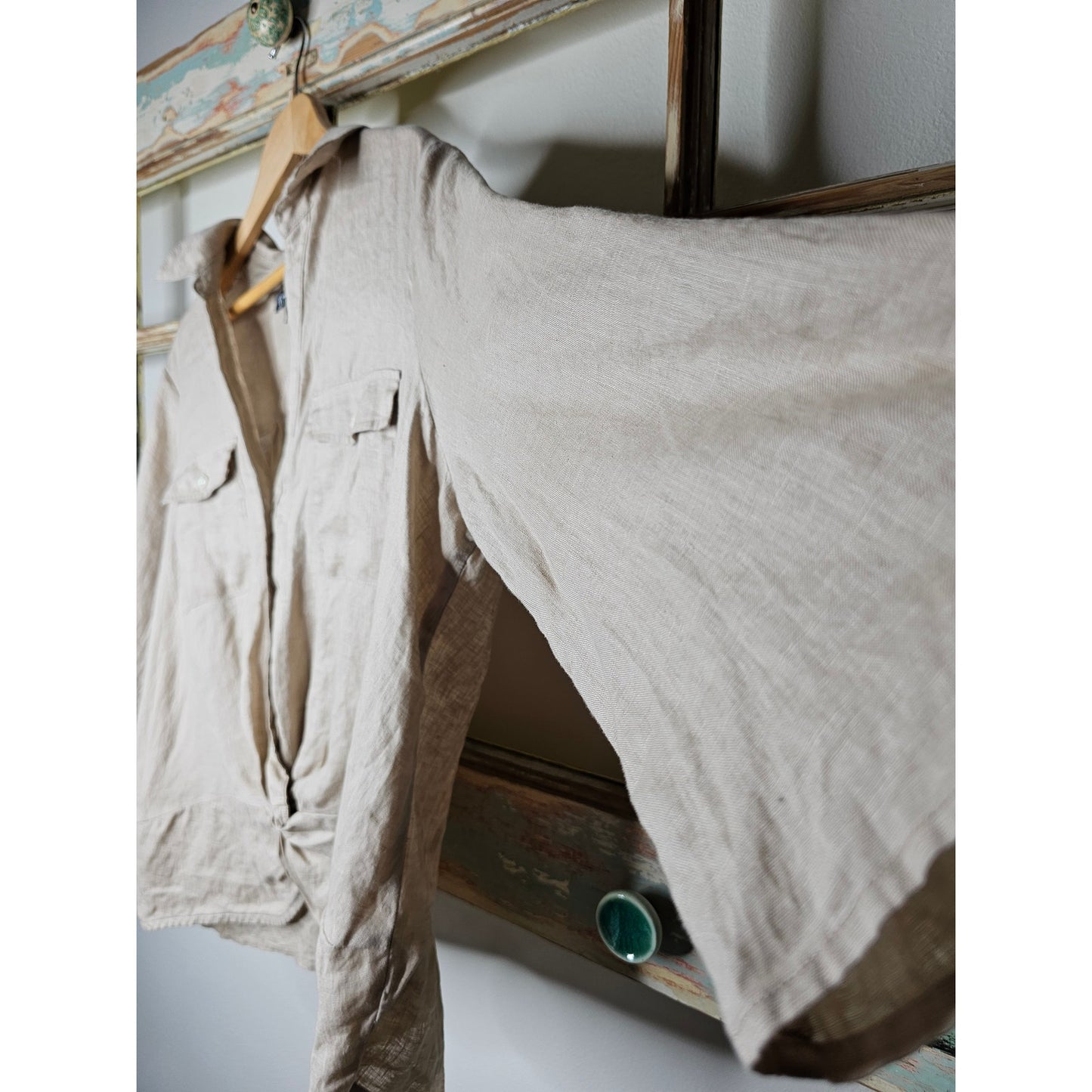 Linen INC Tan 3/4 Sleeve Twisted front At Waist Ladies Size XL