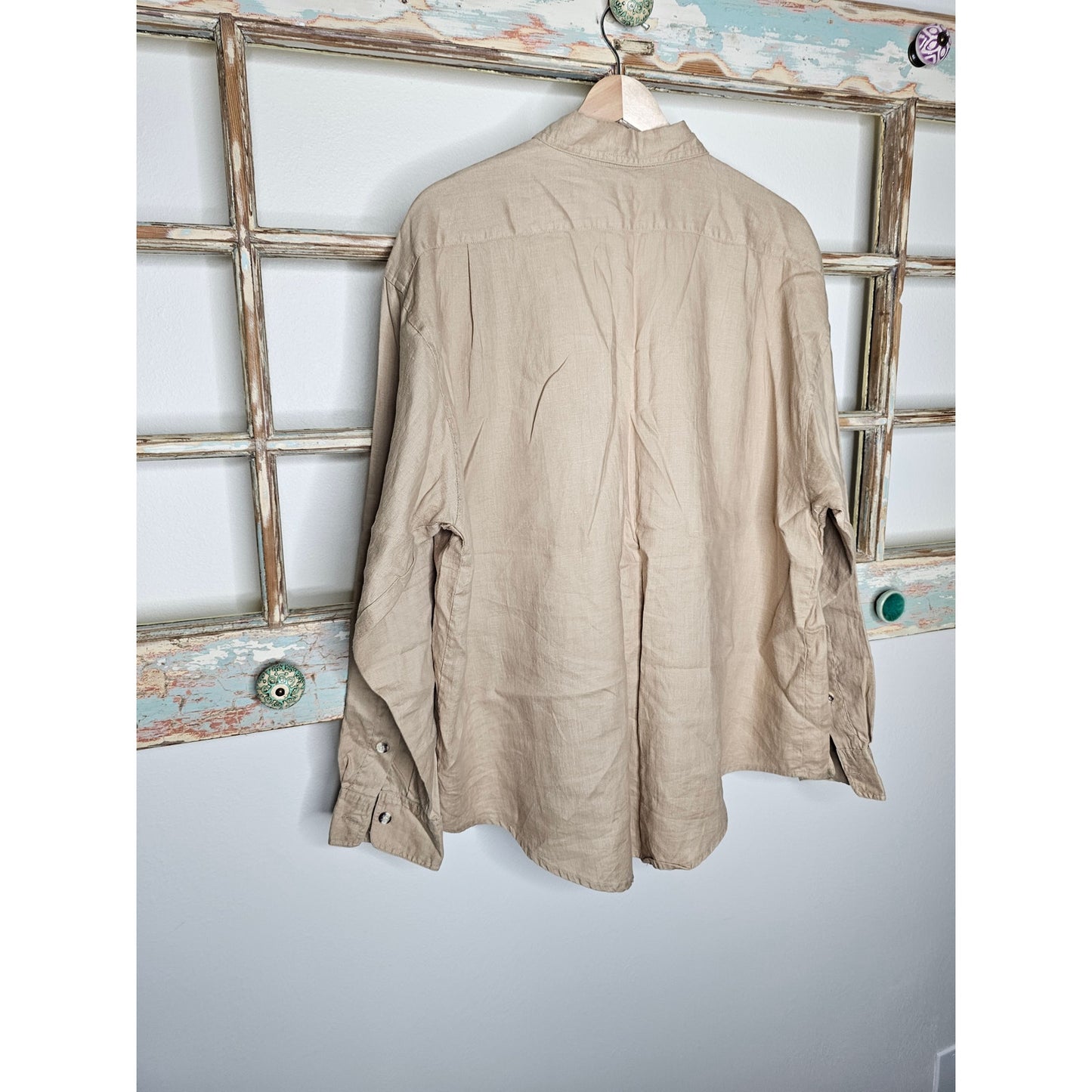 Linen Khaki Button Up Shirt By Rafaelle Ladies Size 16