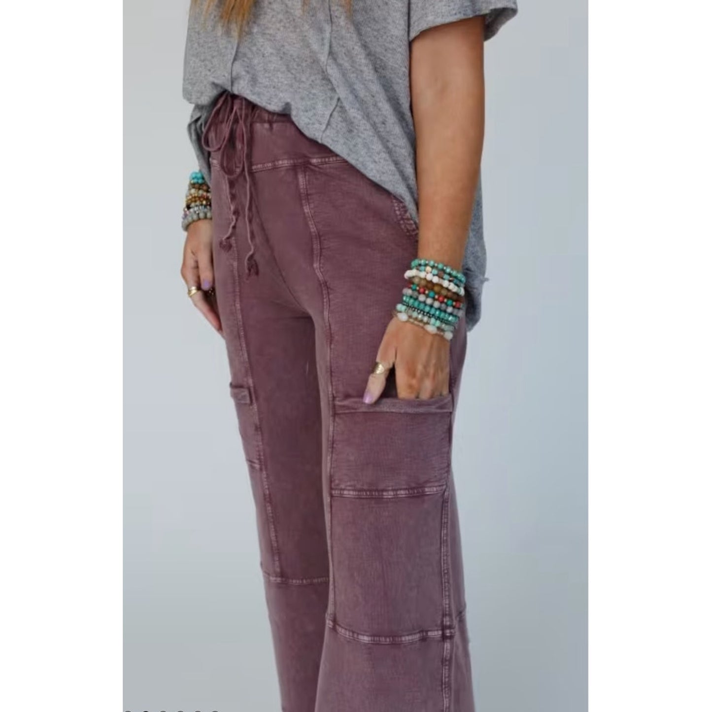 NWT Easel Wide Leg Full Length Mineral Washed Pants Ladies Small