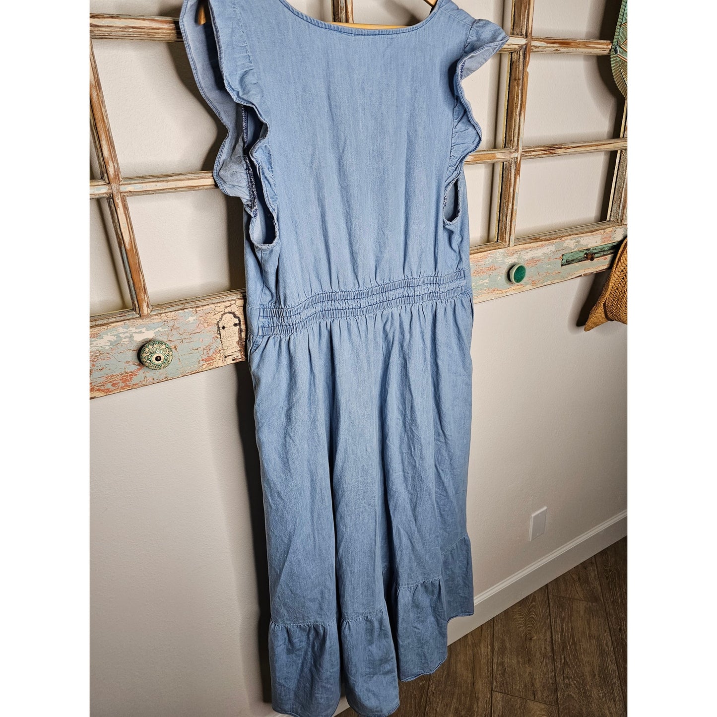 Lane Bryant Denim Chambray V-neck Ruffle Cap Sleeve Dress Ladies size 16