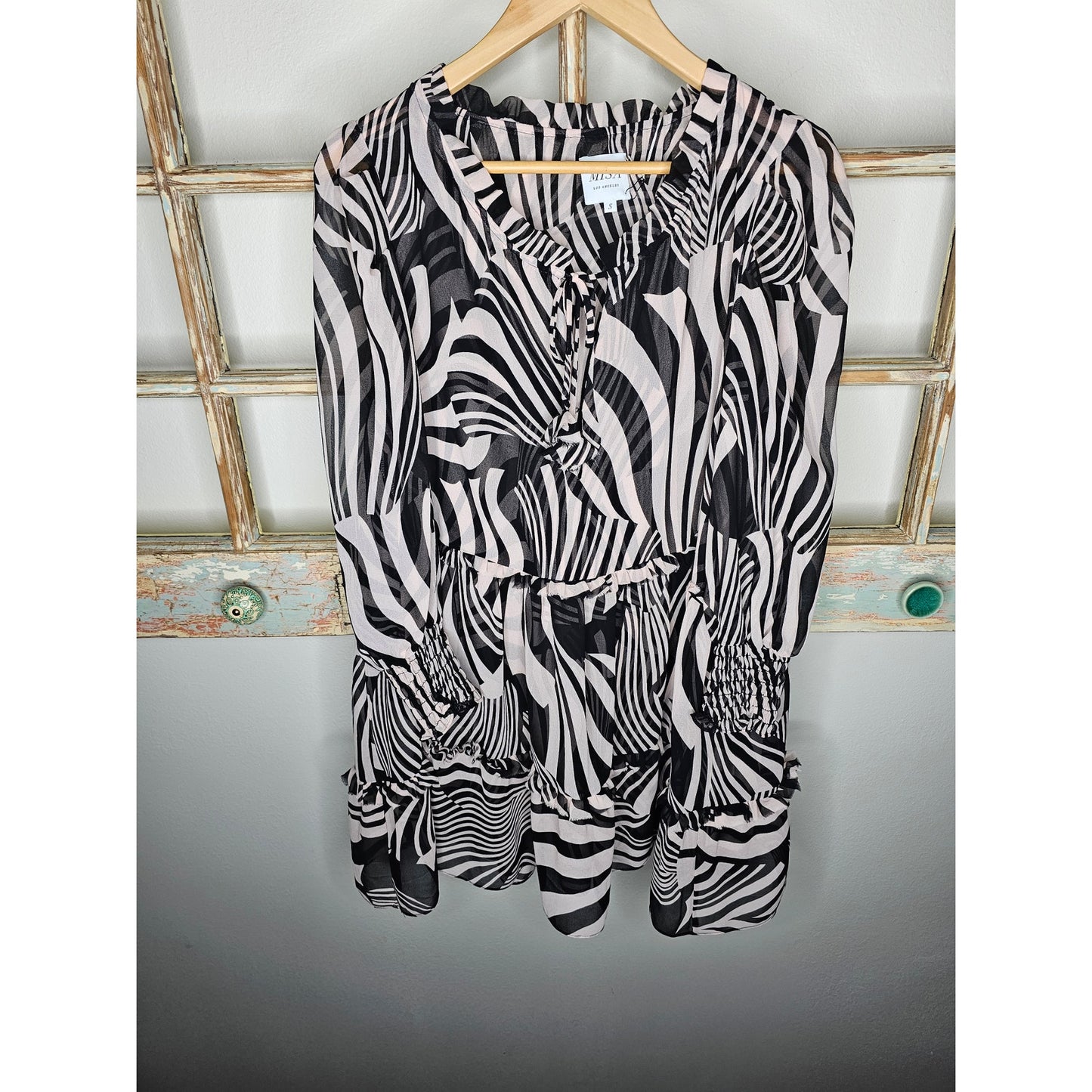 NWOT Misa Zebra Print Sheer Tiered Dress Ladies Size Small