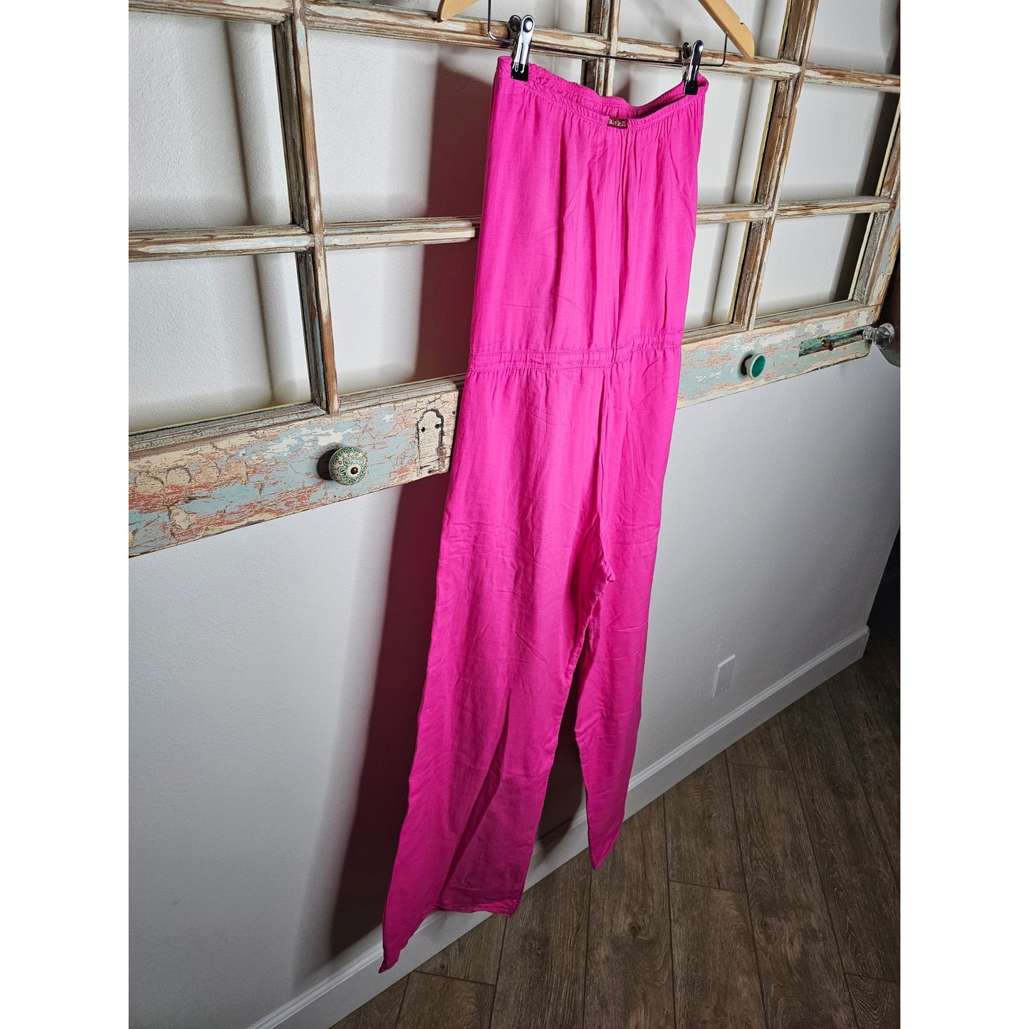 Hot Pink Strapless Drawstring Wide Leg Jumpsuit Ladies size XS