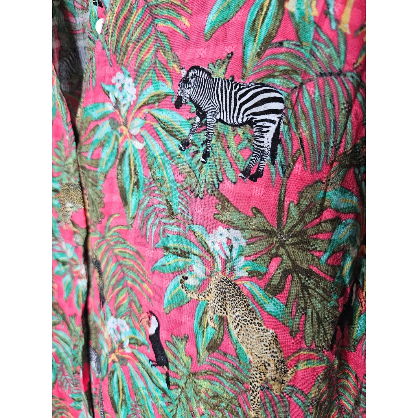 Jane & Delancey Jungle Safari Rain Forest Long Button Up Ladies size Large