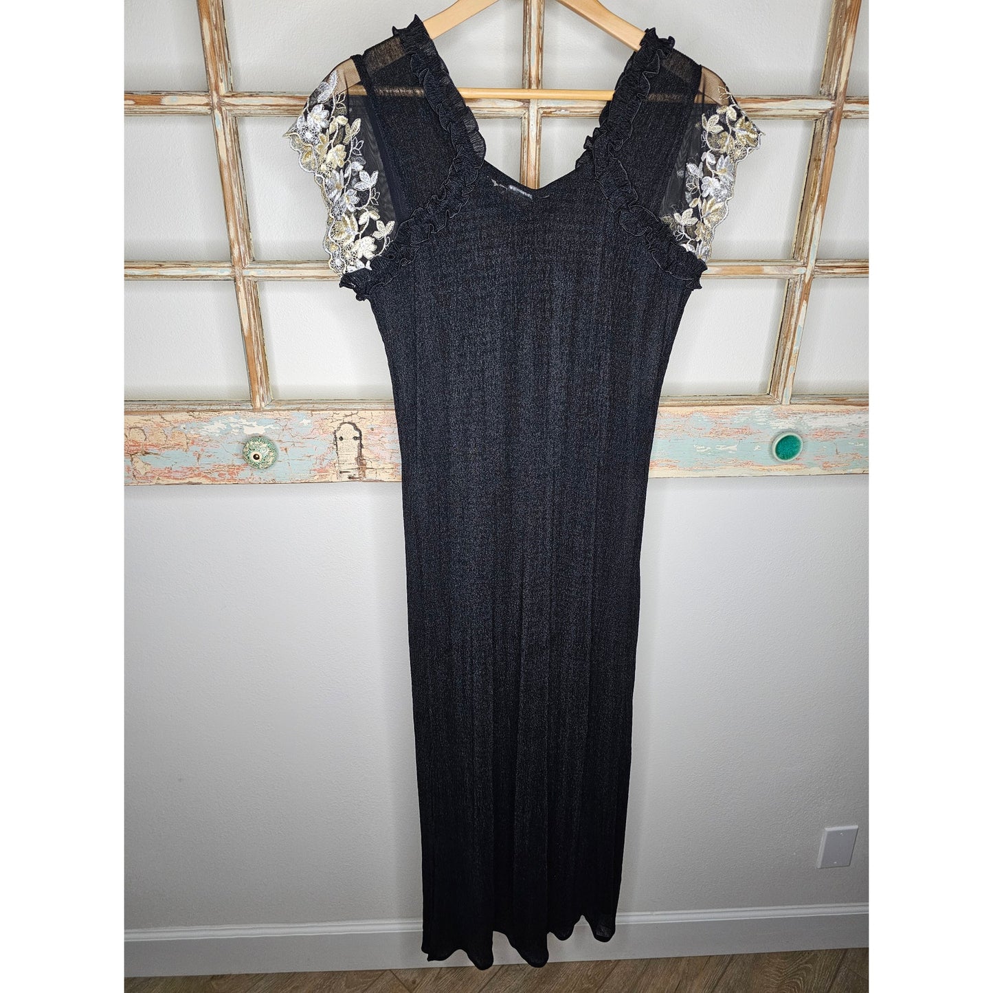 Vintage Nightlady Black Sheer Full Length Nightgown / Dress size Small