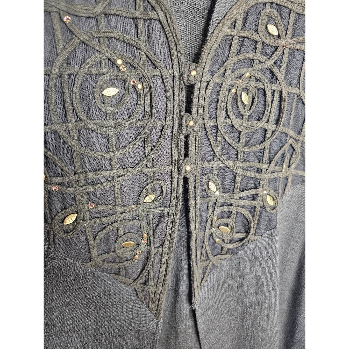 Vintage Cache Boho Army Green Vest W/ Gold Accents Size 10 / Medium