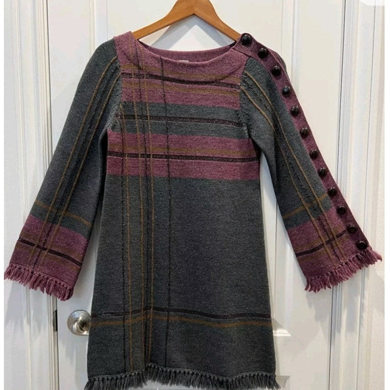 Nanette Lepore Wool Sweater Dress W/ Bell Sleeves Fringe Ladies Size Small