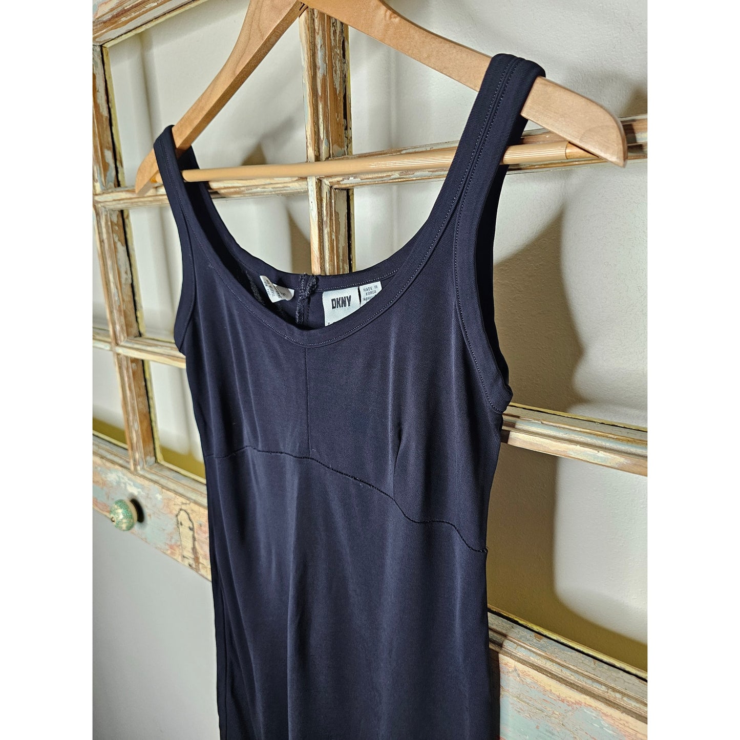 Vintage Black DKNY Sleeveless Flowy Dress Ladies size Petite Small
