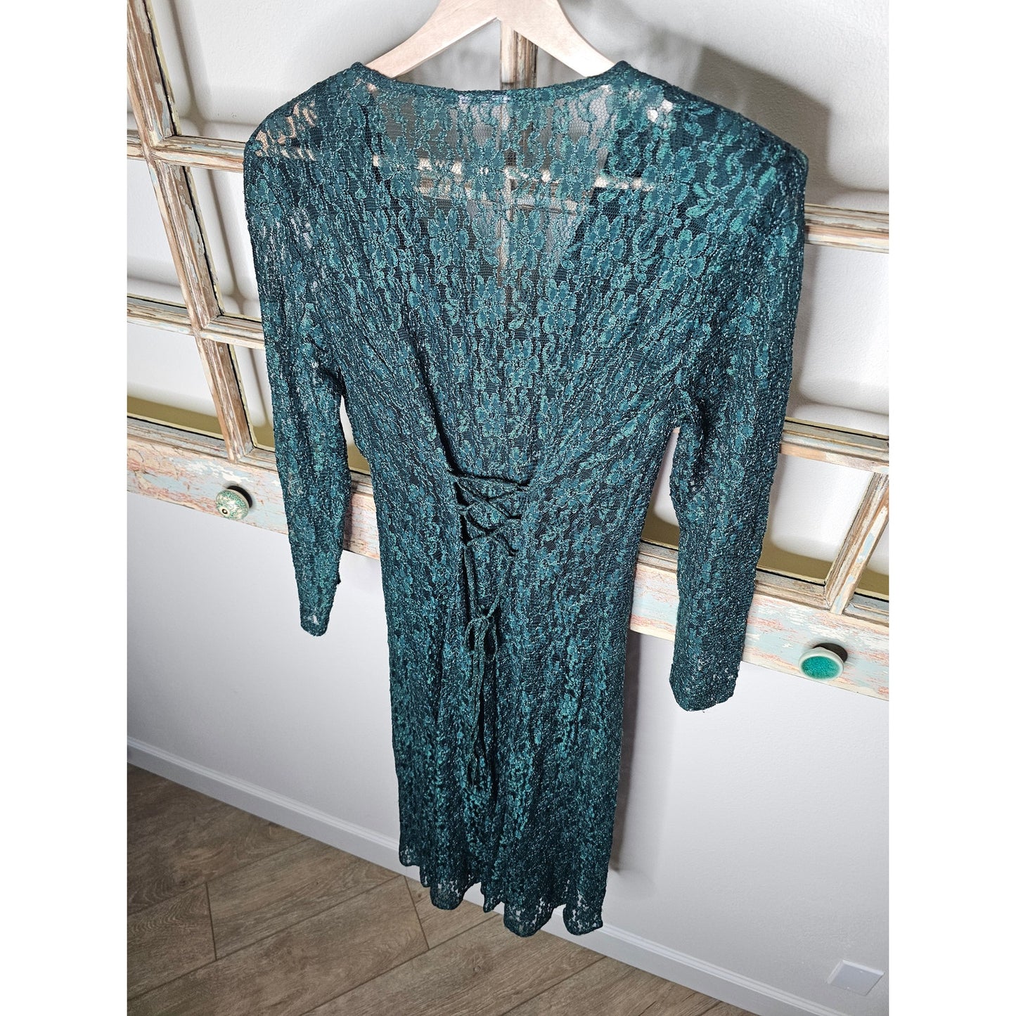 Vintage Green Lace Midid Dress with Green Slip Dress Size 5/6