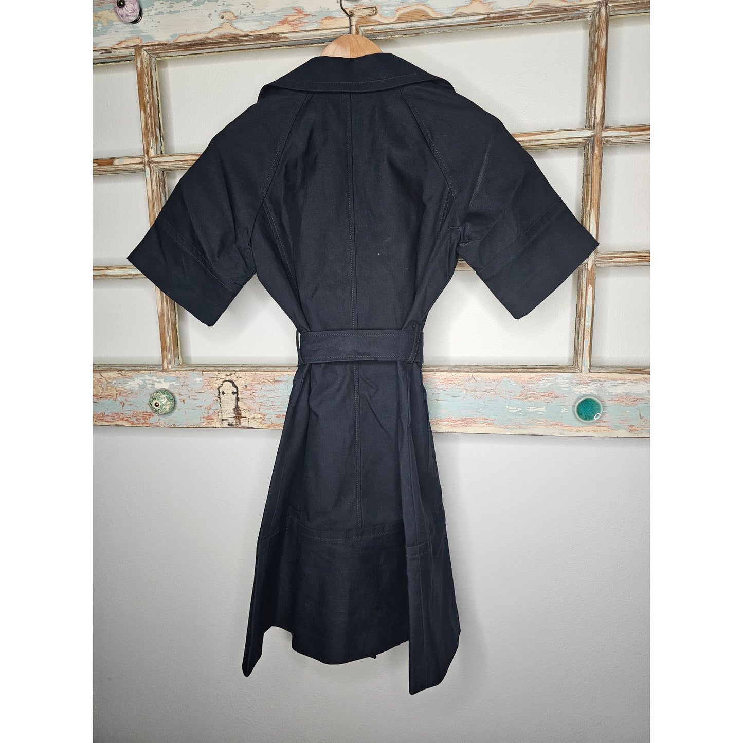 Theory Black Collared Trech Tailored Coat Dress Ladies size Small