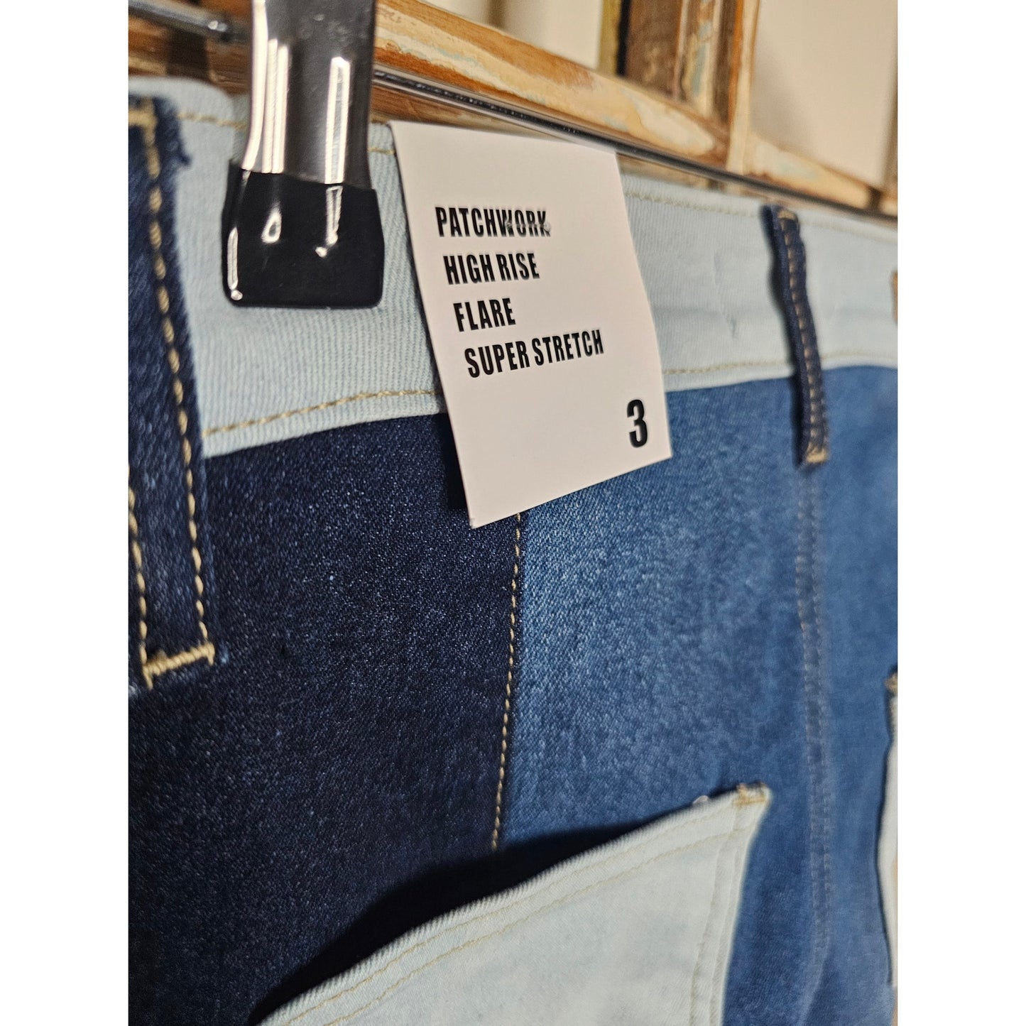 NWT Blue Turtle Patchwork 60's Vibe High Rise Stretch jeans Size 3