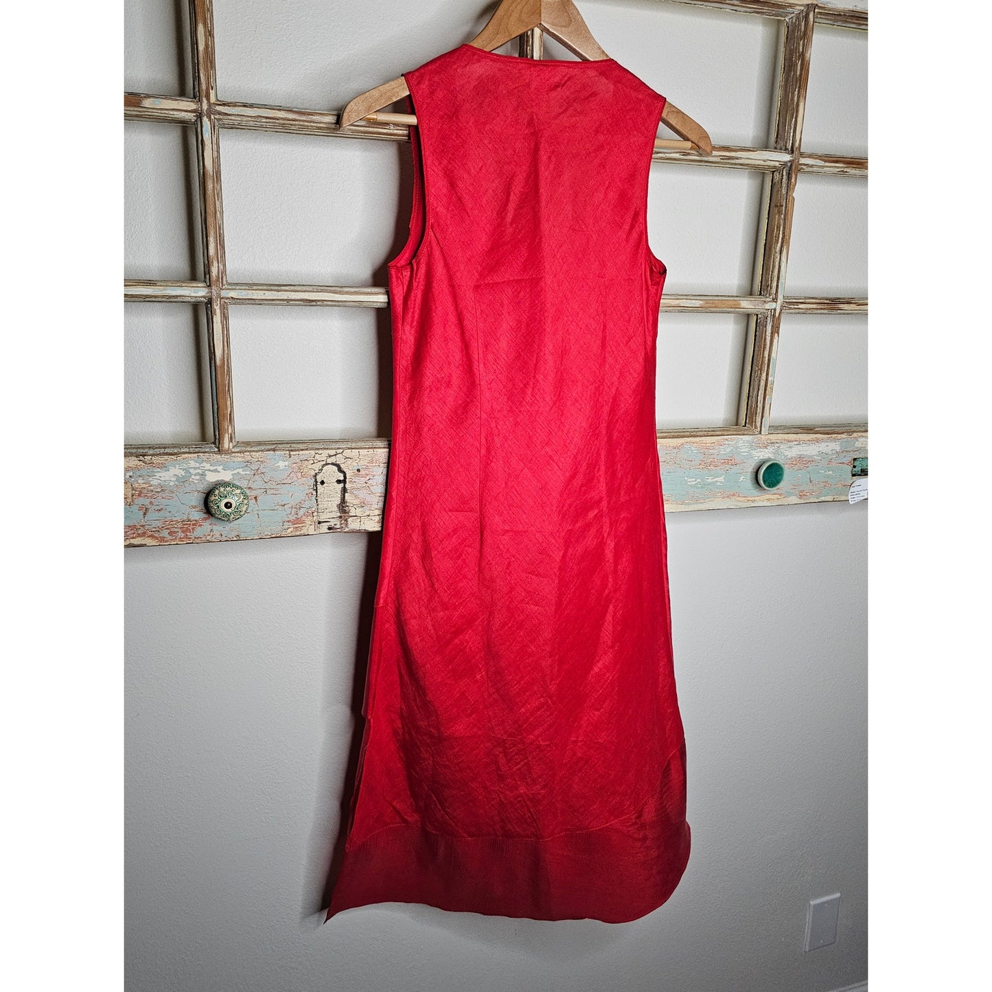 Sundance Red Midi Linen/ Silk Asymmetrical Sleeveless Dress Size Small