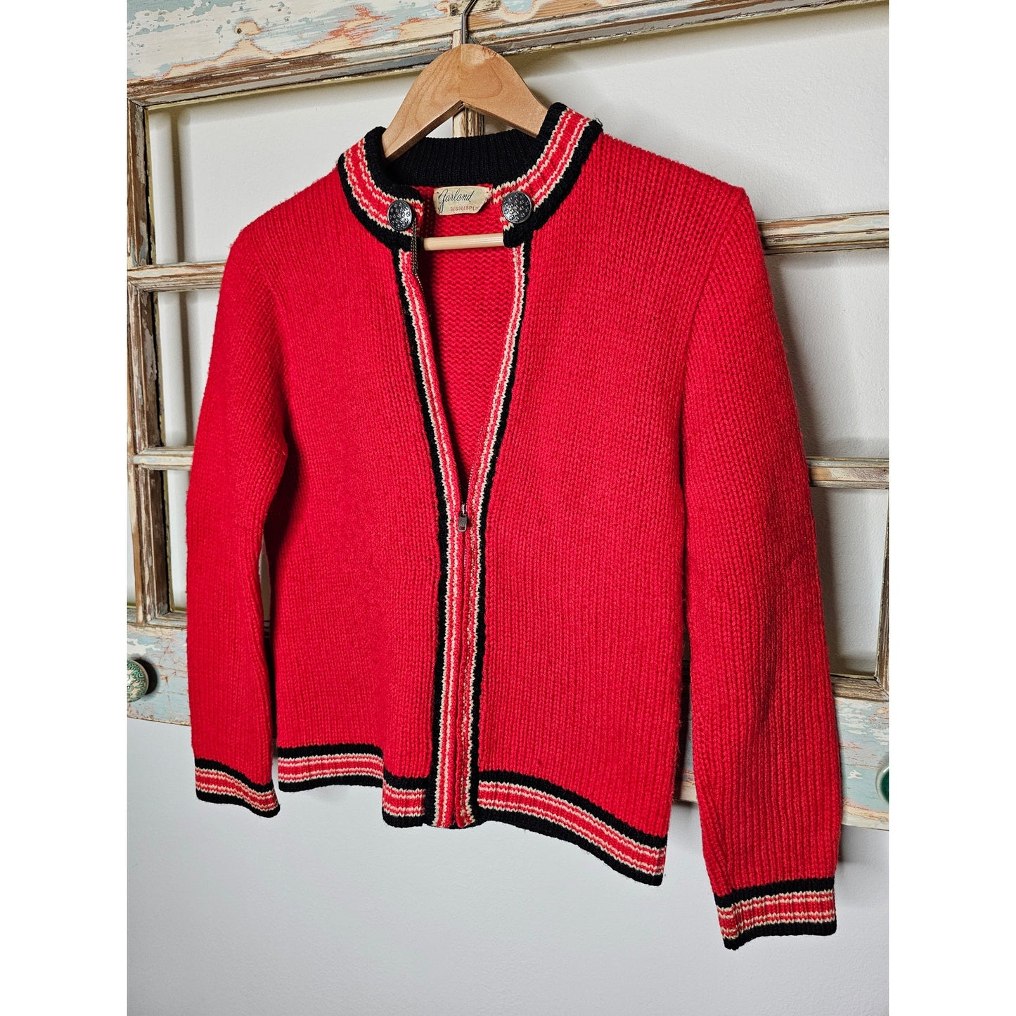 Vintage Red/Blue/White GARLAND Cardigan W/ Silver Top Buttons Ladies size small