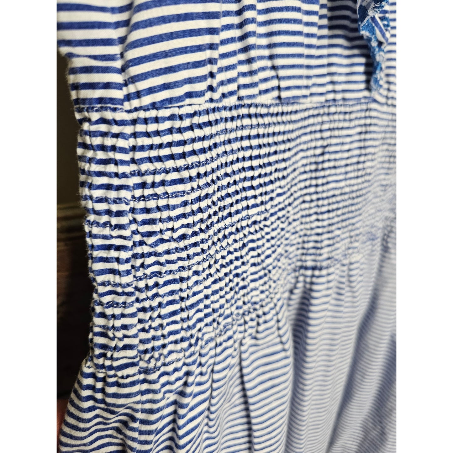 Koton Blue & White Stripe Midi Dress with Ruffles and Embroidery Ladies size Medium