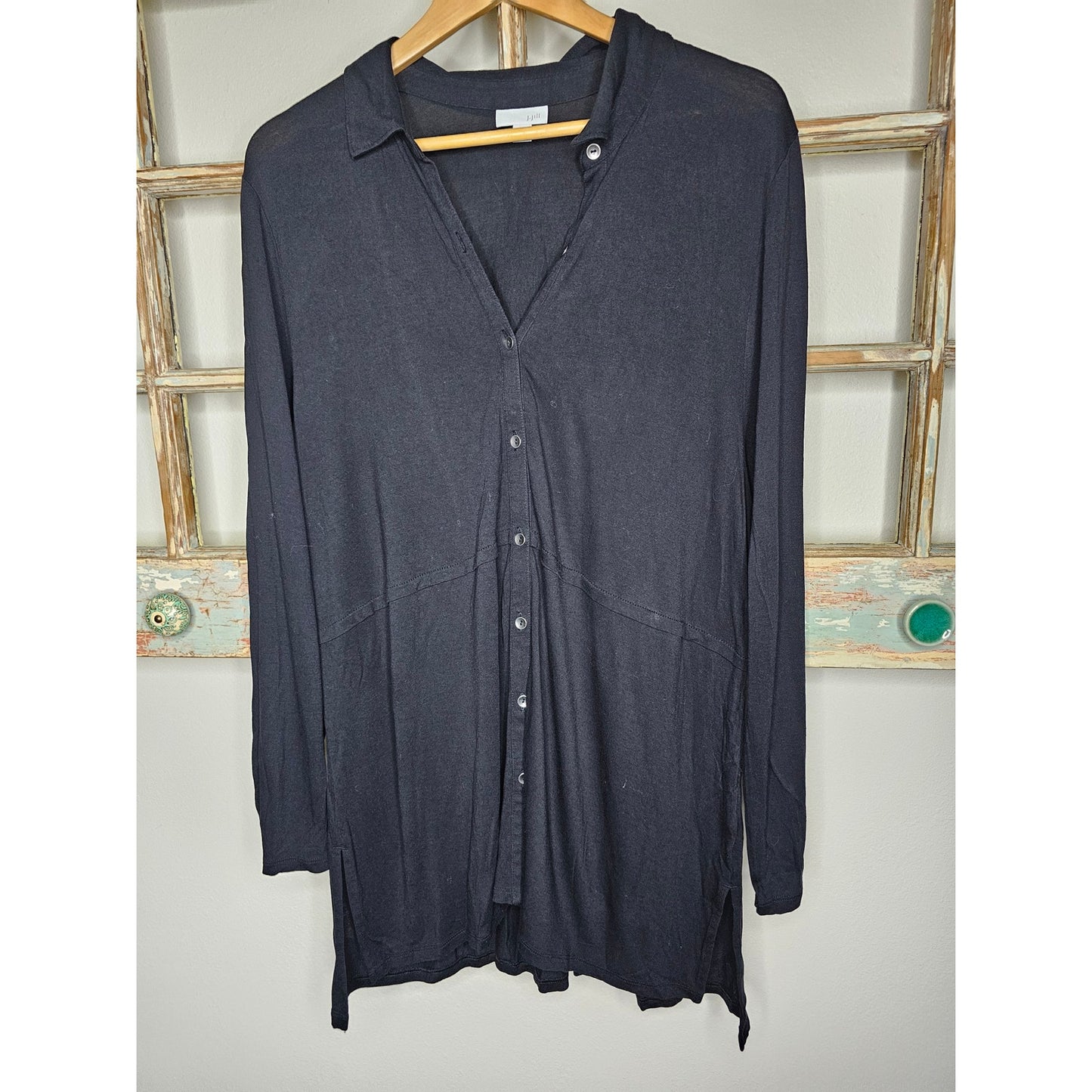 J. Jill Black V-Neck Button Up Tunic Style Ladies Top Size XL