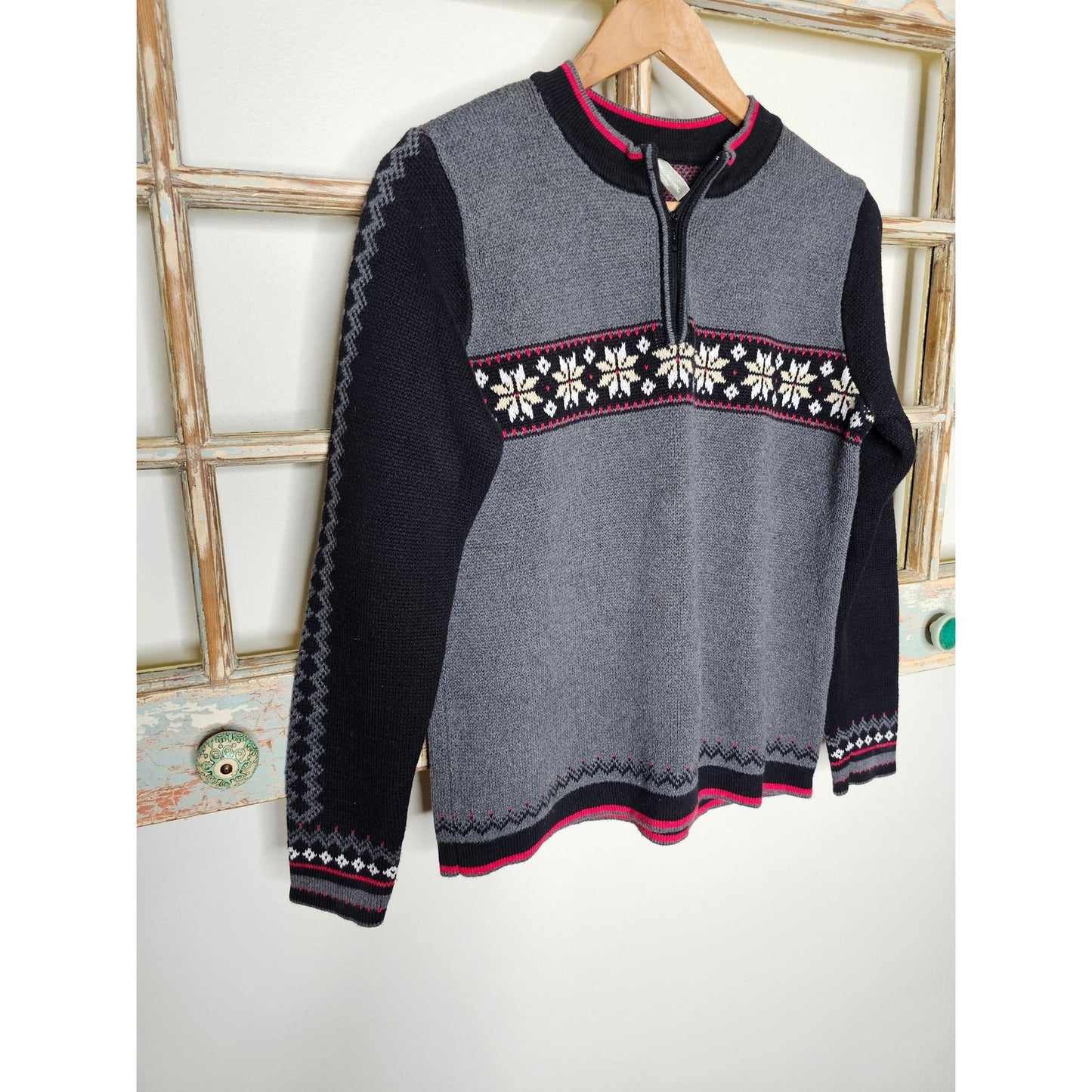 Hanna Anderson Fair Isle Colorblock 1/3 Zip Sweater Ladies size small