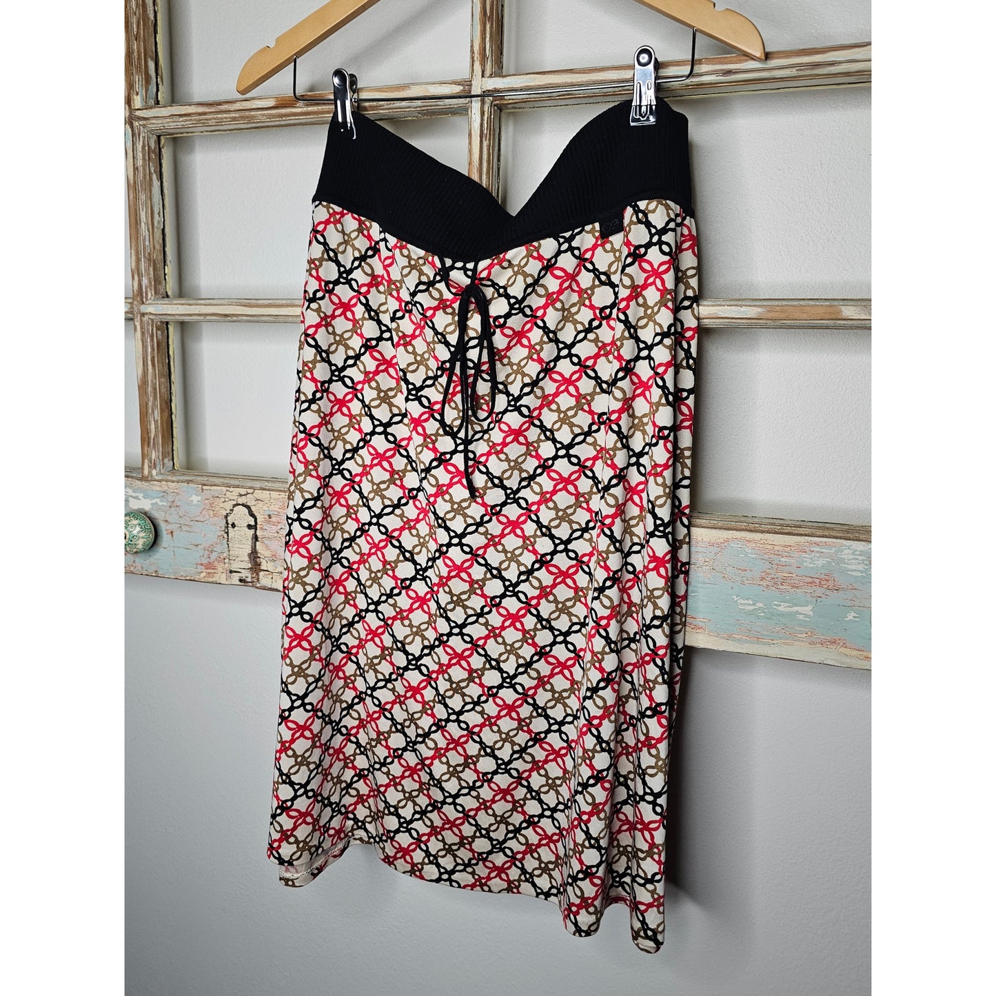 Escada Sport Red/Black/Tan Merino Wool Blend Silk Skirt size XL7[