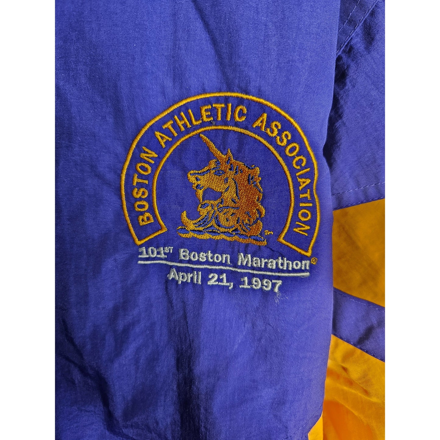 Vintage Boston Marathon Nylon Embroidered Purple/Gold Jacket size Large
