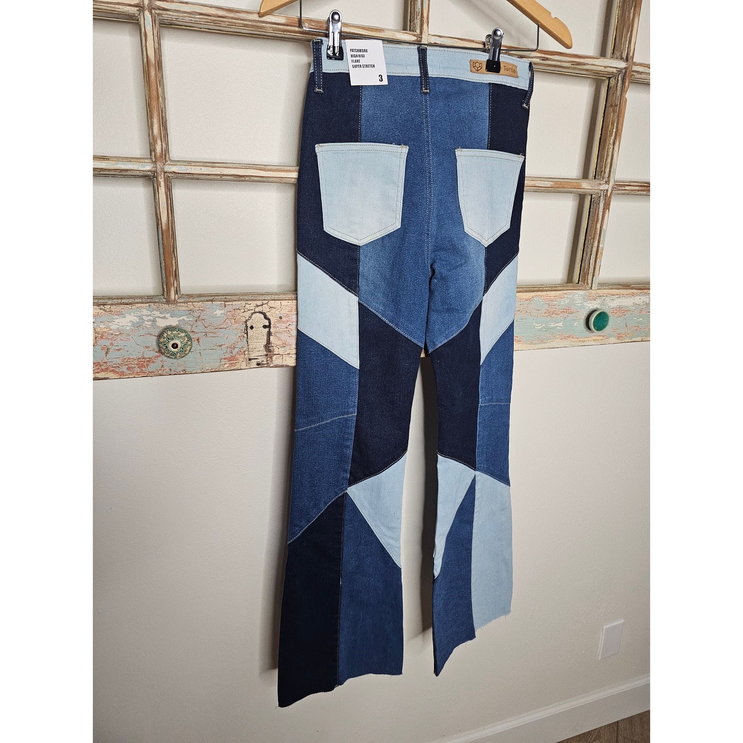 NWT Blue Turtle Patchwork 60's Vibe High Rise Stretch jeans Size 3