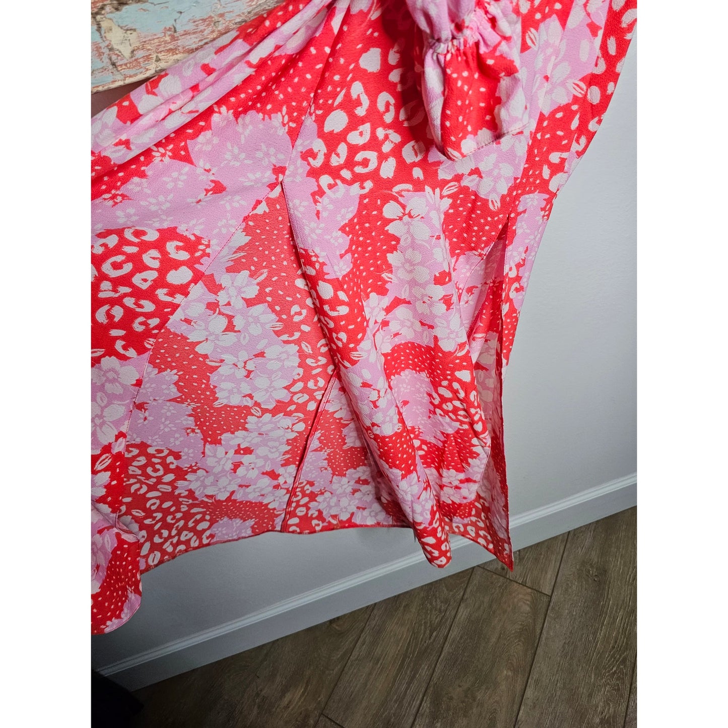 NWT ASOS Plunge Batwing Maxi Dress Pink Splice Print Ladies size 4
