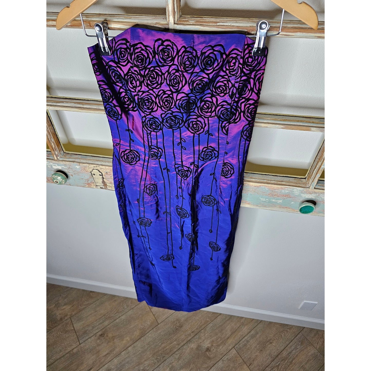 Gunne Sax Vintage Pink/Purple Iridescent Dress W/ Velvet Roses Size 5