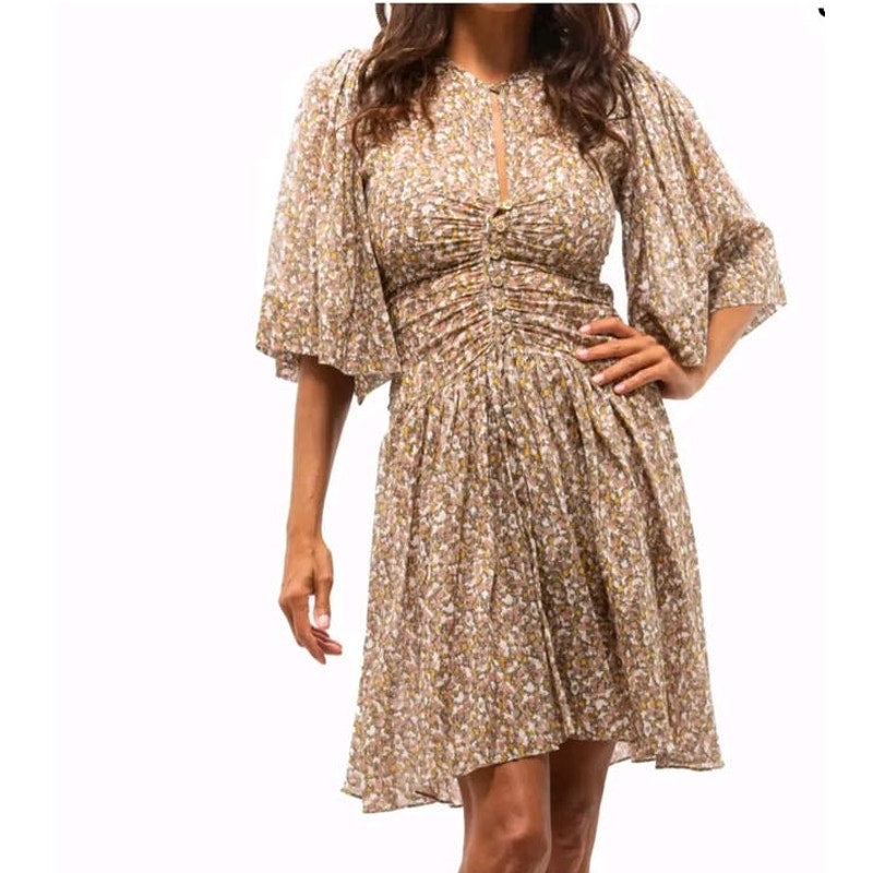 NWT Isabel Marant Etoile Women Lariji Khaki Floral Cotton Mini dress Size 42 / 10