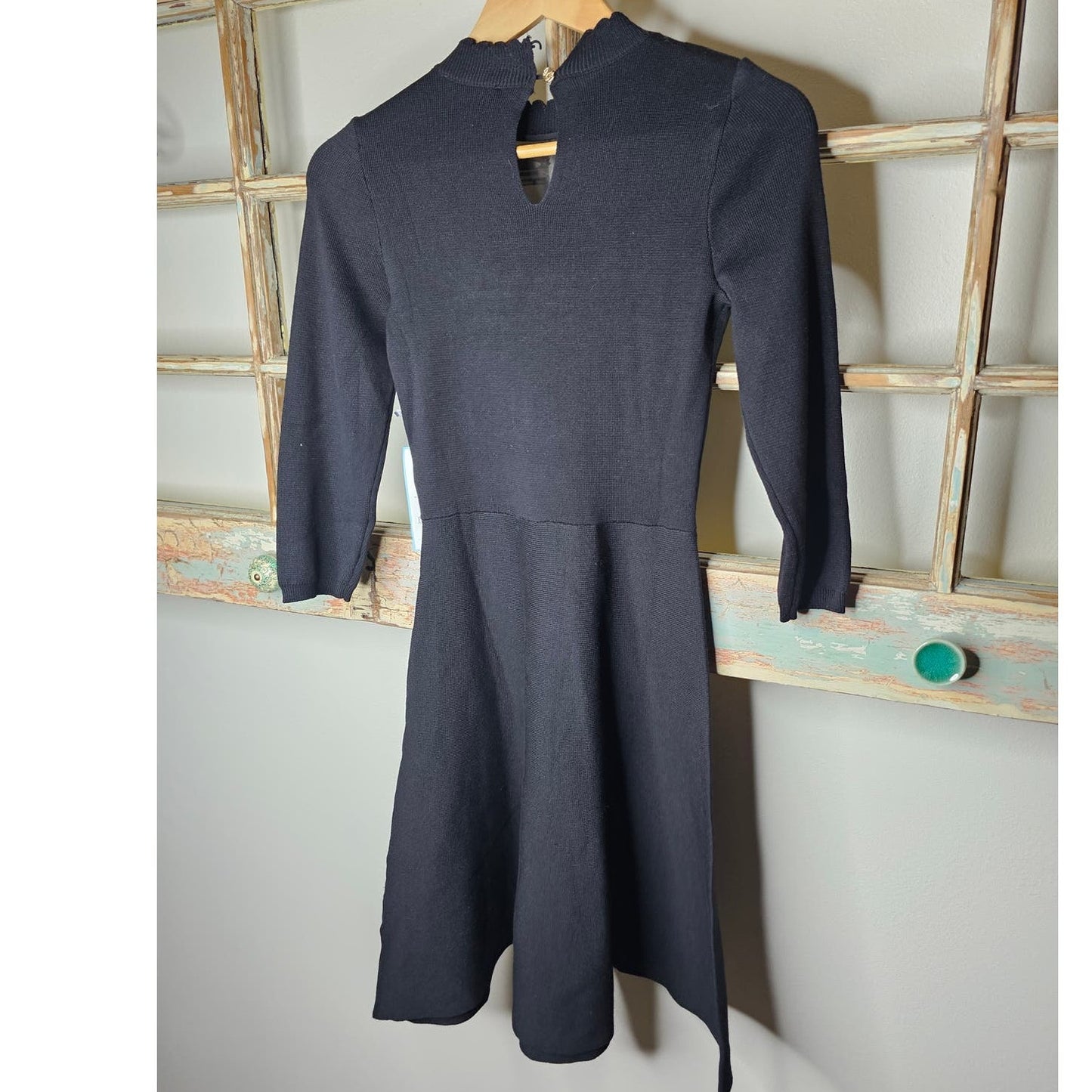 NWT Draper James Black Dress w/ Ruffle Bib neckline & polka dot lace size XS