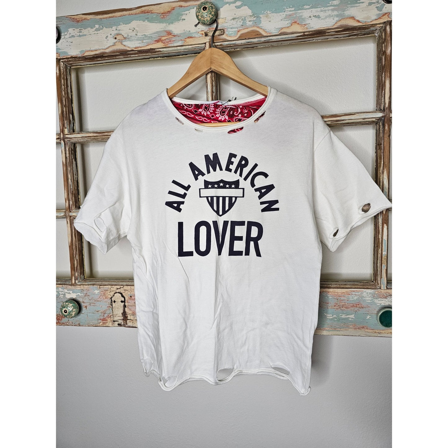 NWT Daydreamer Bandana All American Lover Ladies Distressed Small T-shirt