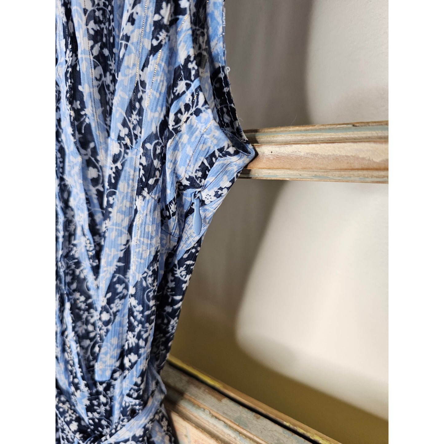 Nanette Lepore Blue Metallic Floral Sleeveless Shear Dress Size 6