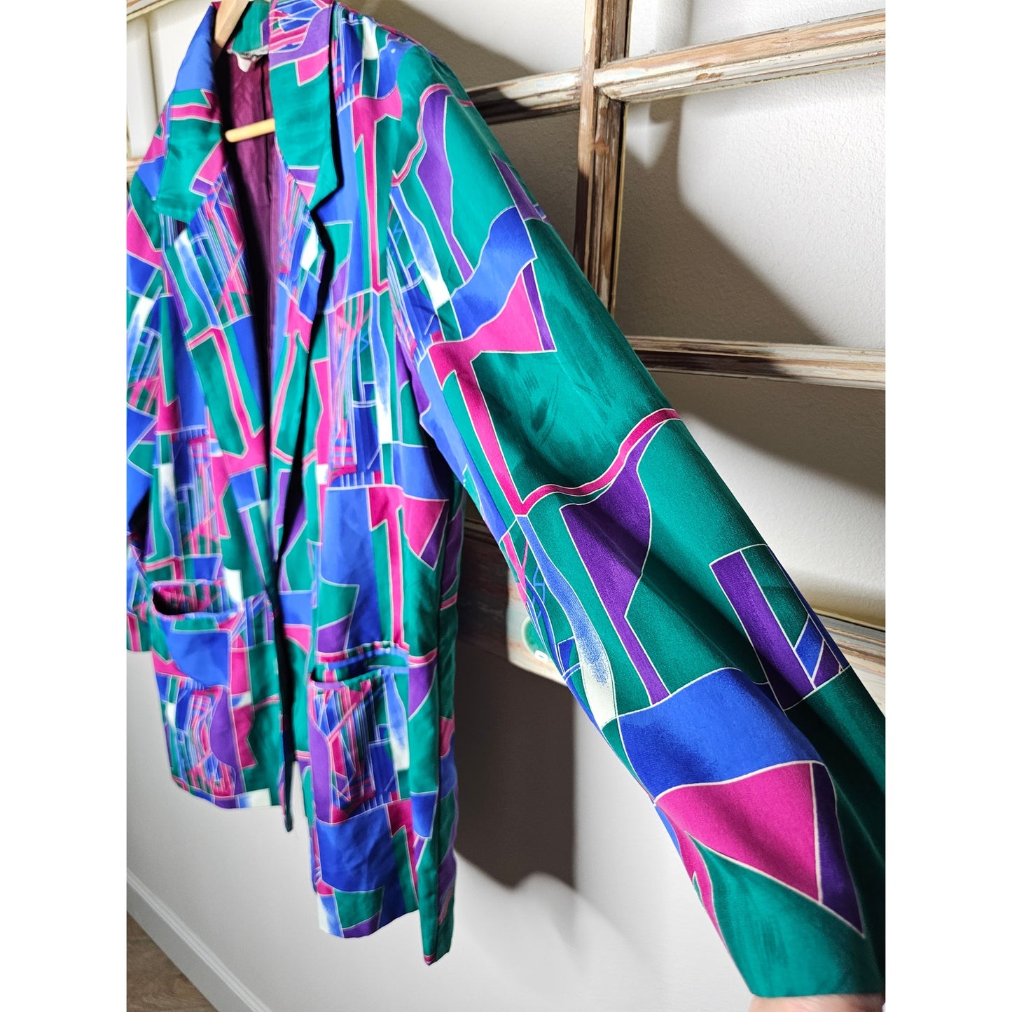 Vintage Vibrant Geometric Button Front Blazer Ladies size 1X