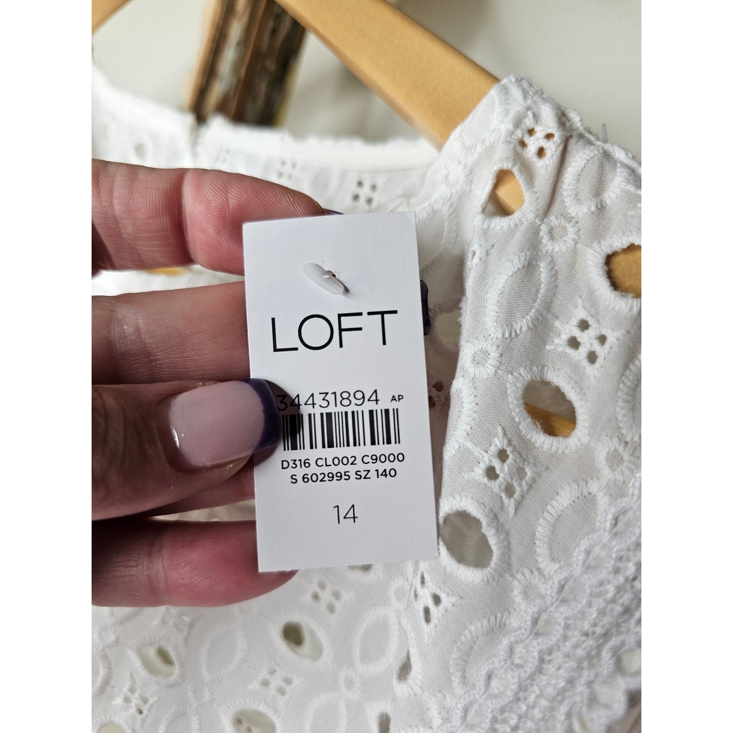 NWT LOFT White Eyelet Sleeveless Sheath Dress with Ruffled Hem Size 14