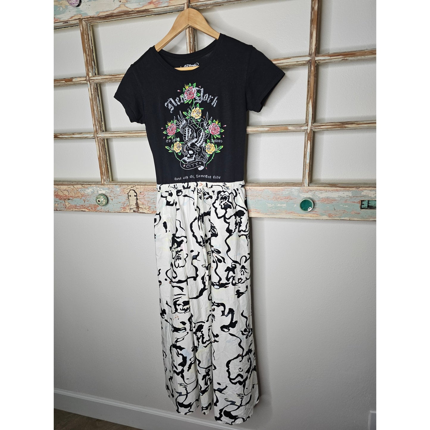 Custom Upcycled Midi Ed Hardy T-Shirt Dress Cinch Waist Size Small