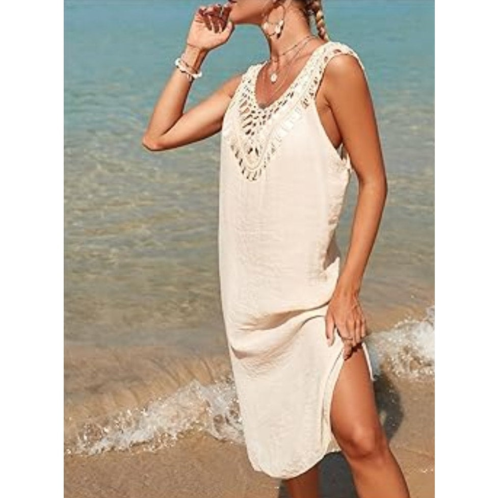 Floerns Women's Sleeveless V Neck Slit Hem Crochet Cover Up Dress size Medium
