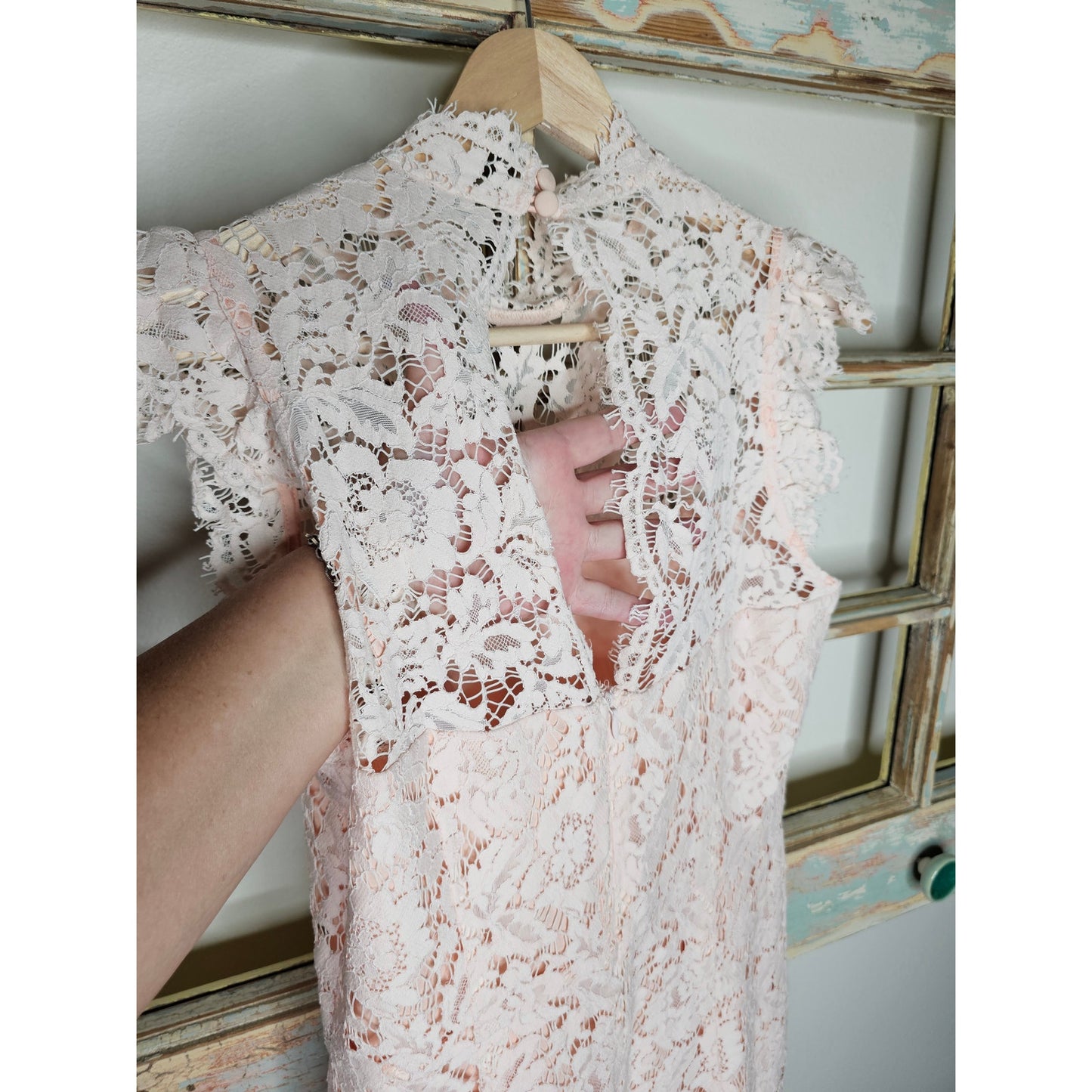 Eyelash Lace Mini Dress W Keyhole Back in Peach By Aijek Ladies 3 / size 10