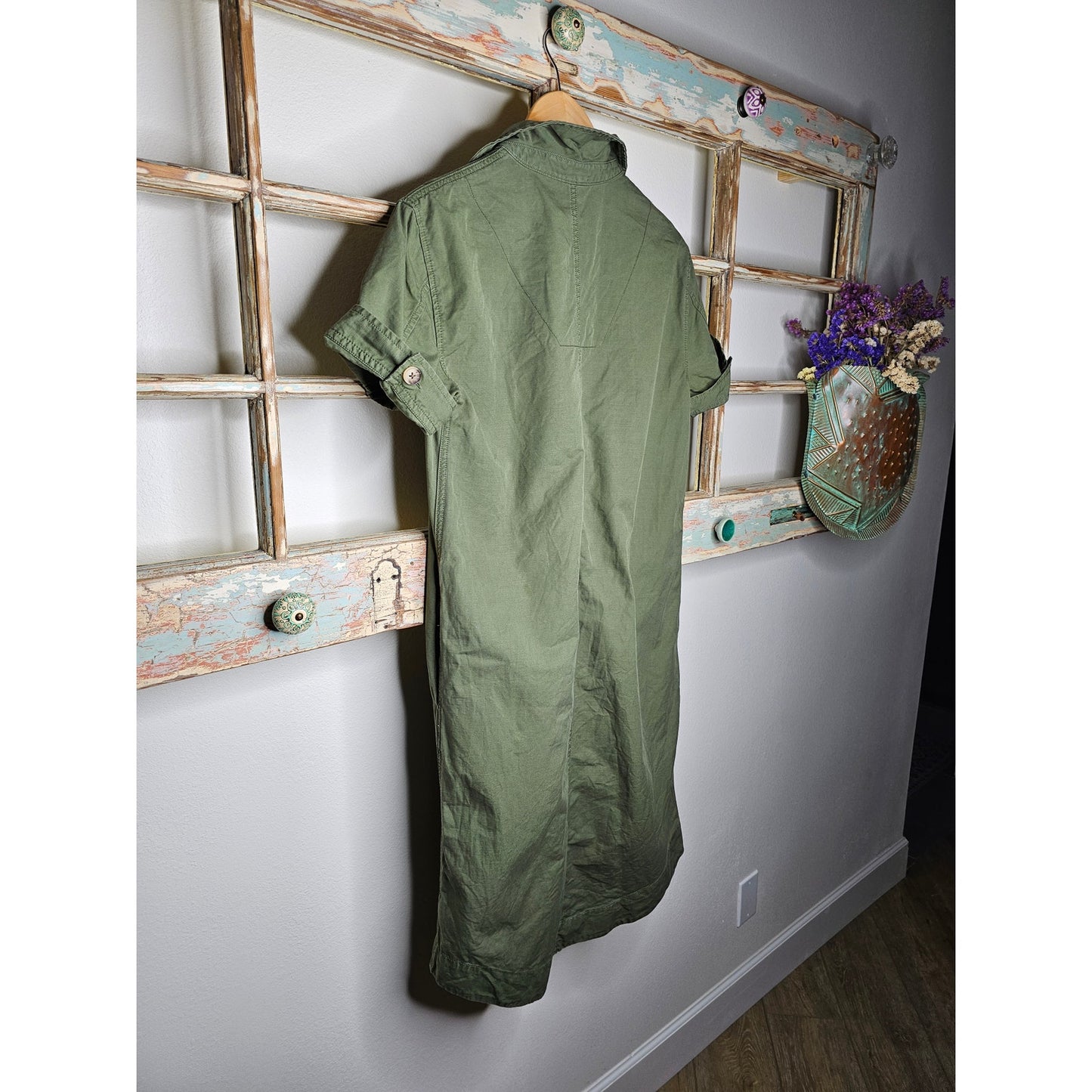 Gap Army Green Shirttail Hem Dress Ladies Size XS with pockets