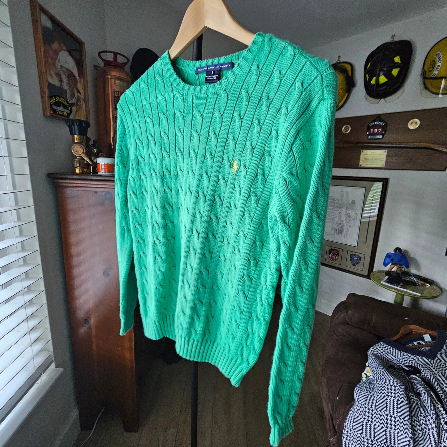 POLO Ralp Lauren Ladies Green Cable Knit Sweater Size Small