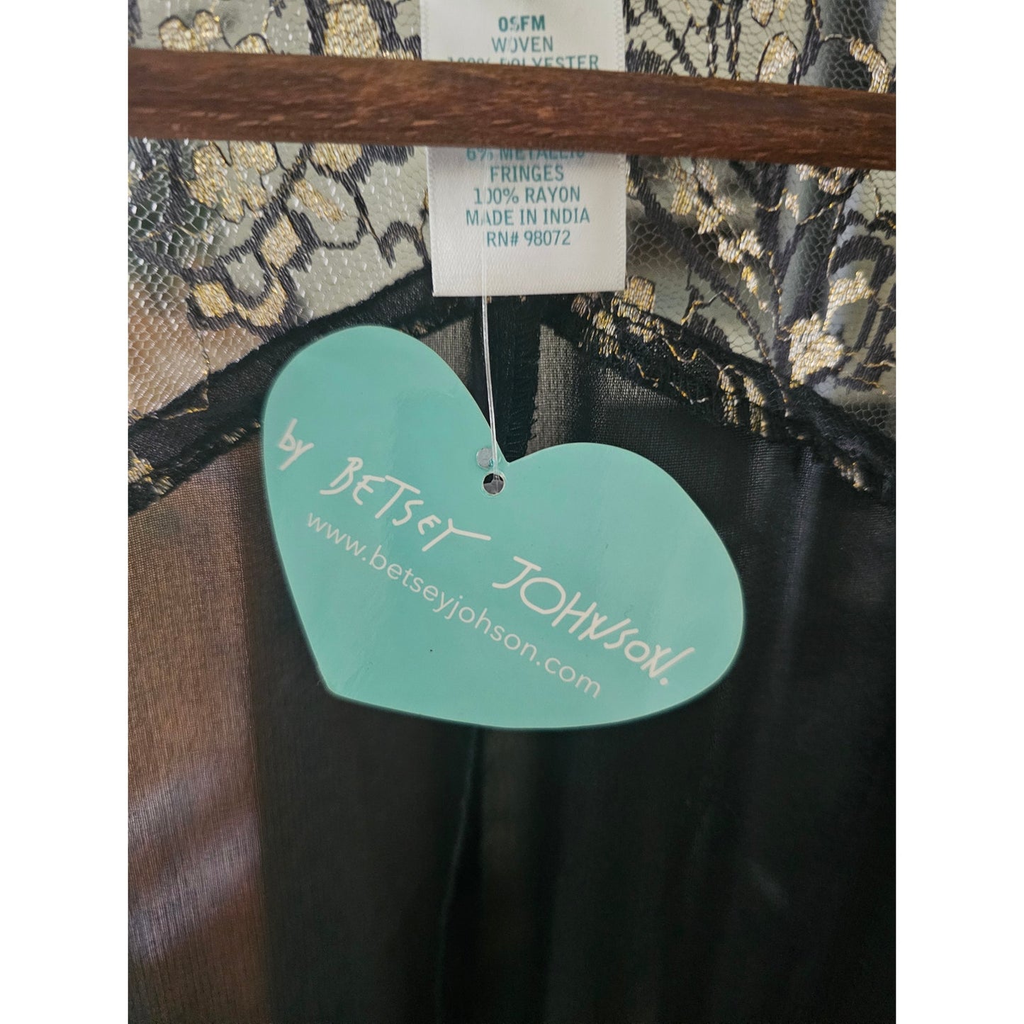 NWT Betsey Johnson black & gold Fringe Sheer Kimono ladies OSFM