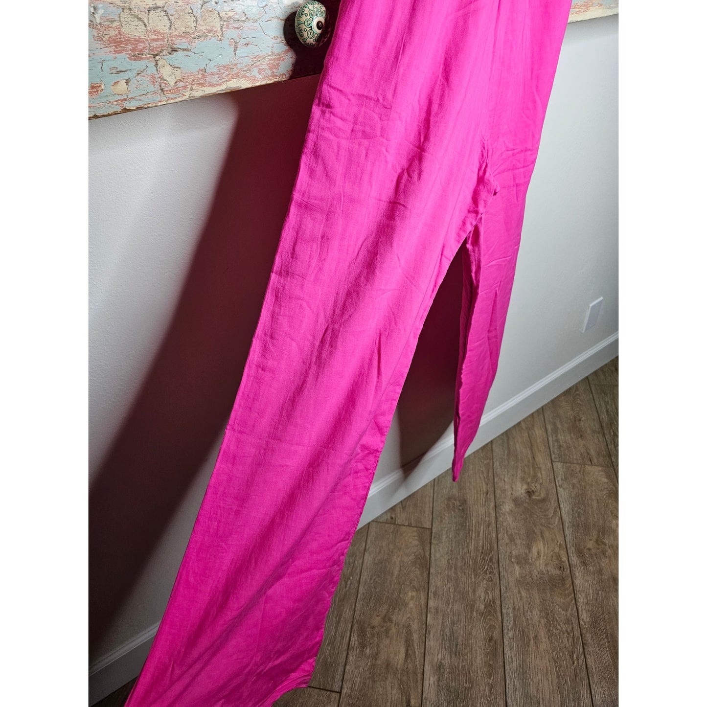 Hot Pink Strapless Drawstring Wide Leg Jumpsuit Ladies size XS
