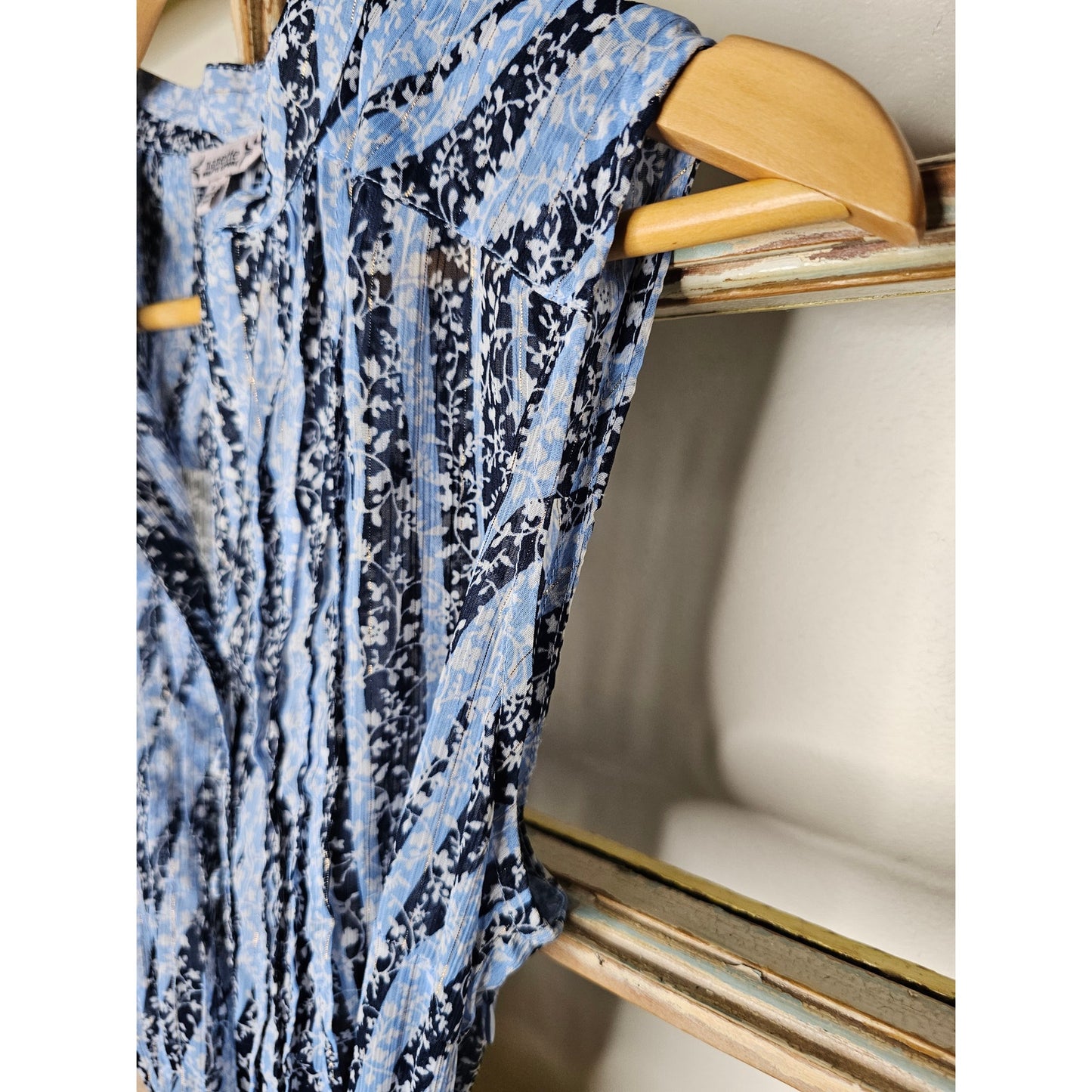 Nanette Lepore Blue Metallic Floral Sleeveless Shear Dress Size 6