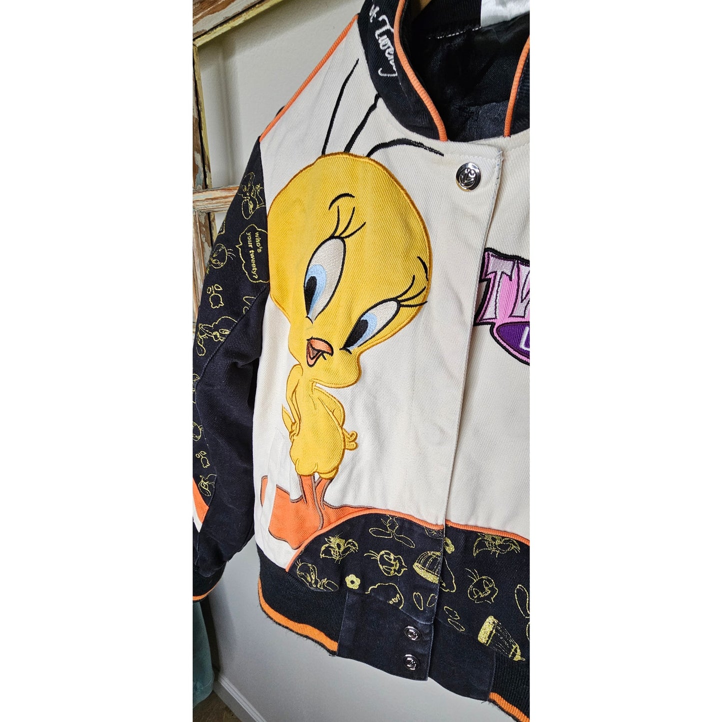 Looney Tunes Tweety Bird Sylvester Embroidered Racing Lot29 Youth large Jacket