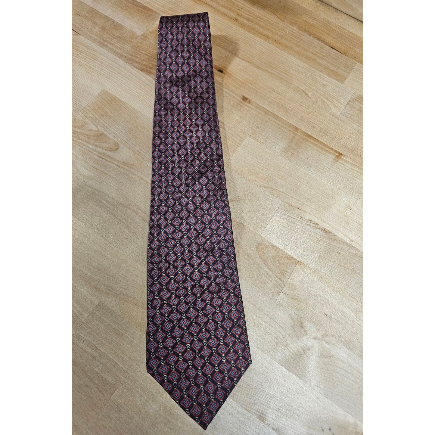 Vintage Christian Dior Monsieur Silk Tie Red/Blue W/ Bridle 3.5" Widest