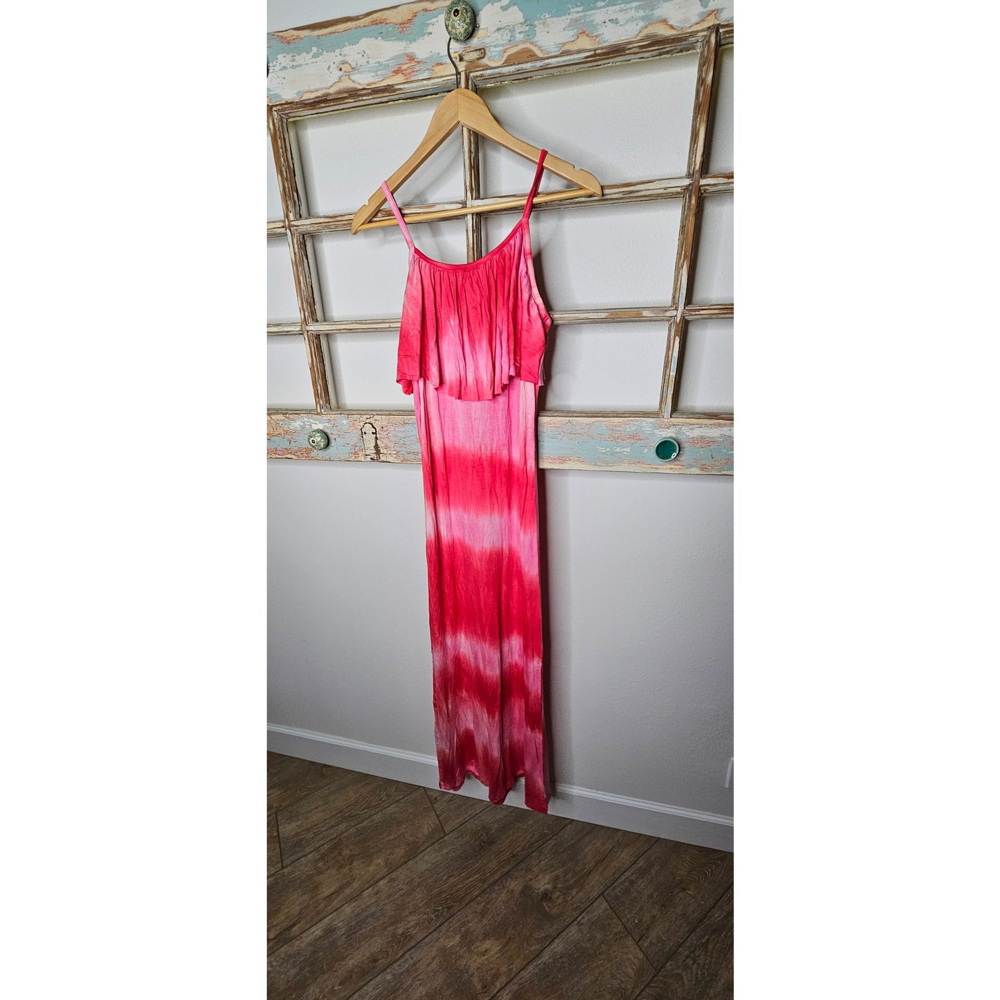 NWT White Mark Red/ Pink Tie Dye Spaghetti Strap Maxi Dress Size Large