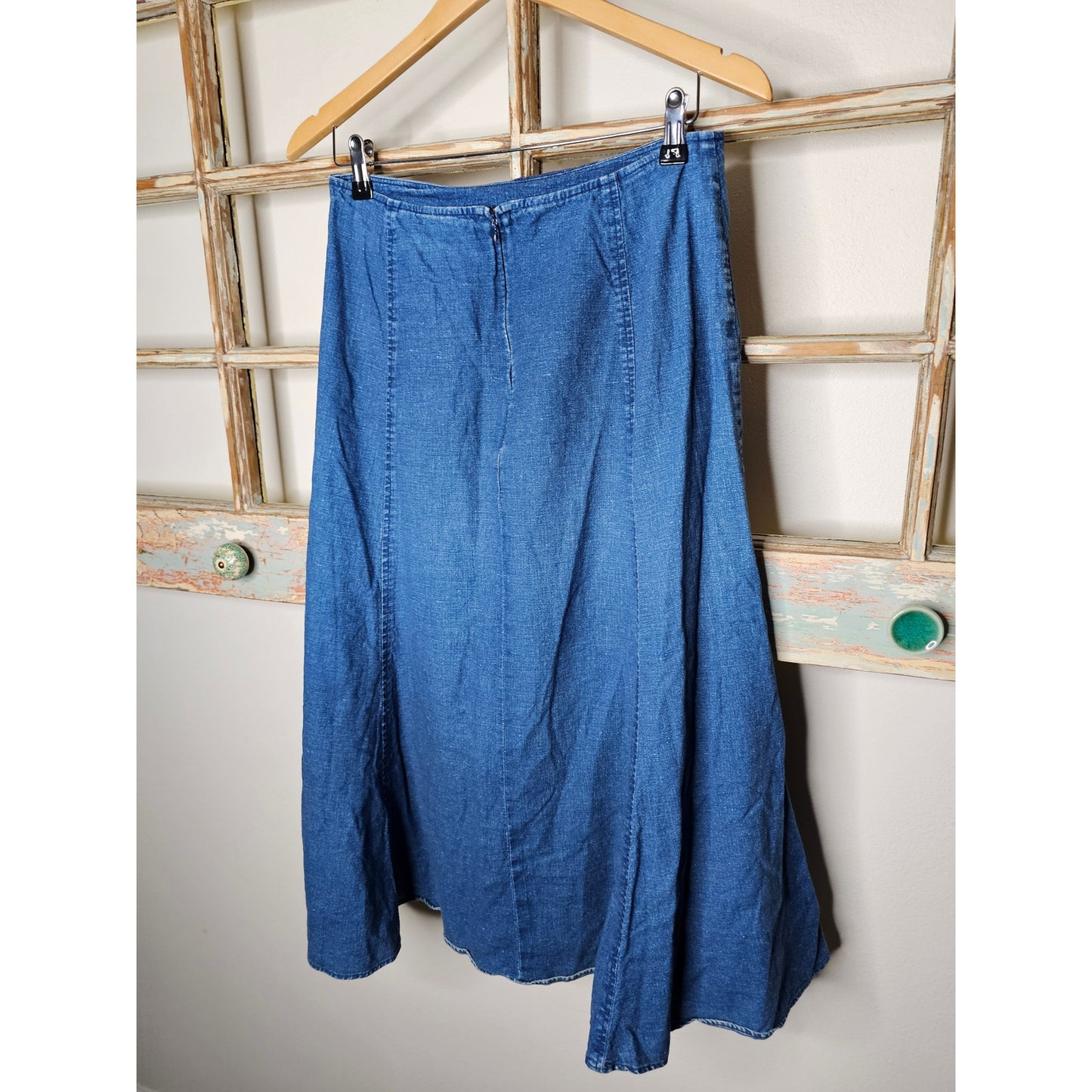 Vintage Blue Denim Prairie Skirt with Crochet Accents Ladies size 6