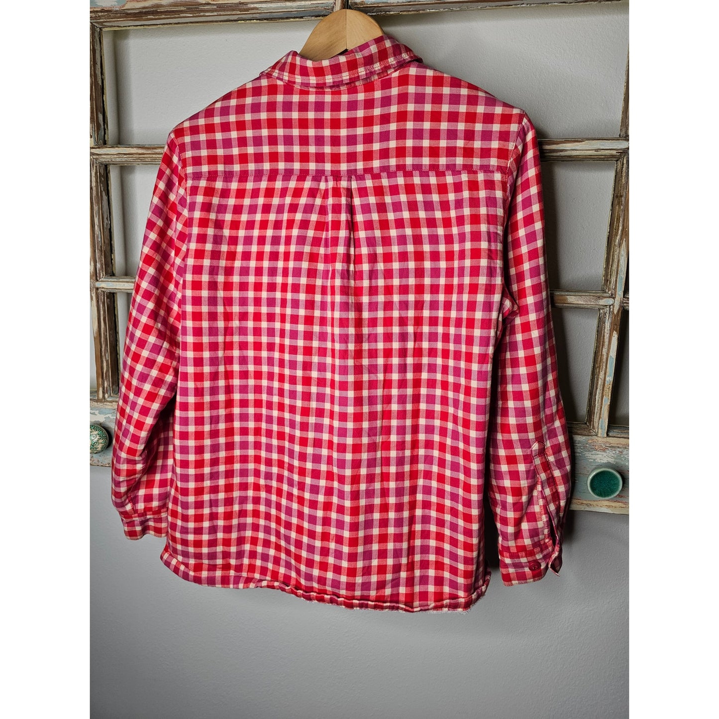 L .L. Bean Sherpa Womens Fleece Vibrant Plaid Lined Button Up Size Small