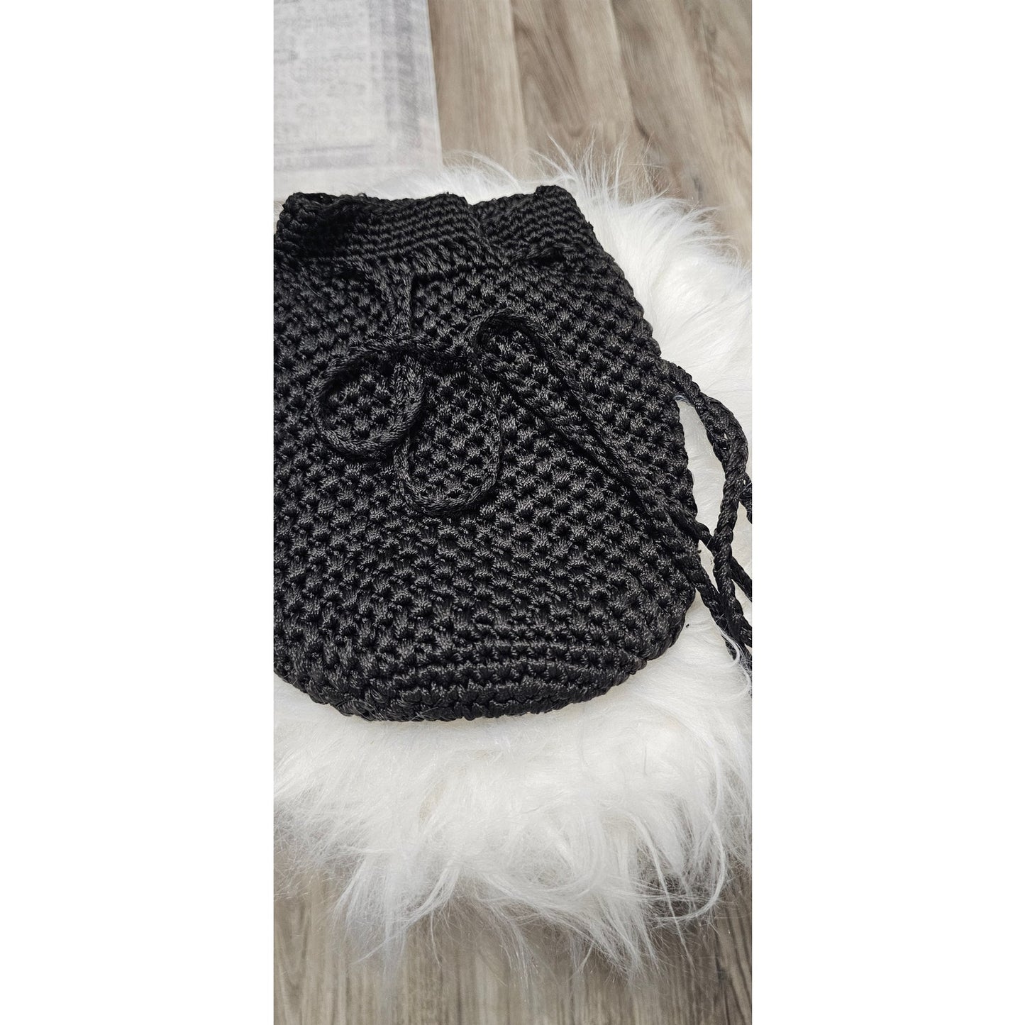Vintage Crochet Black Bag Hand Or Shoulder Carry