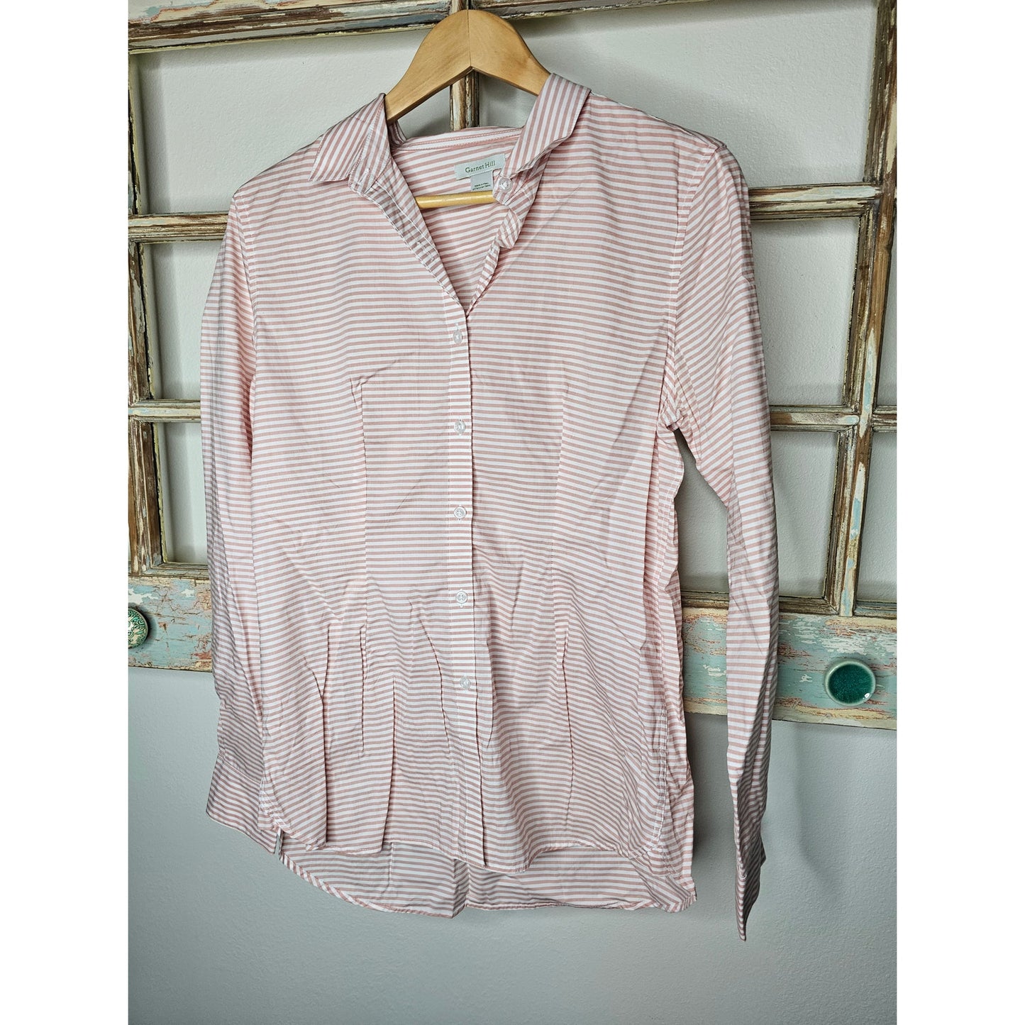 Garnet Hill Organic Pina Striped Button Up Long Sleeve Ladies Size 8