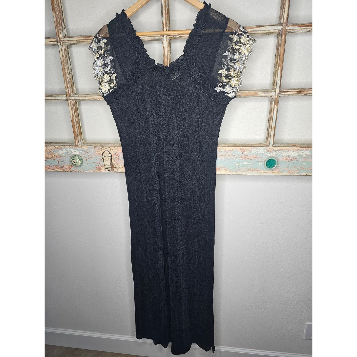 Vintage Nightlady Black Sheer Full Length Nightgown / Dress size Small