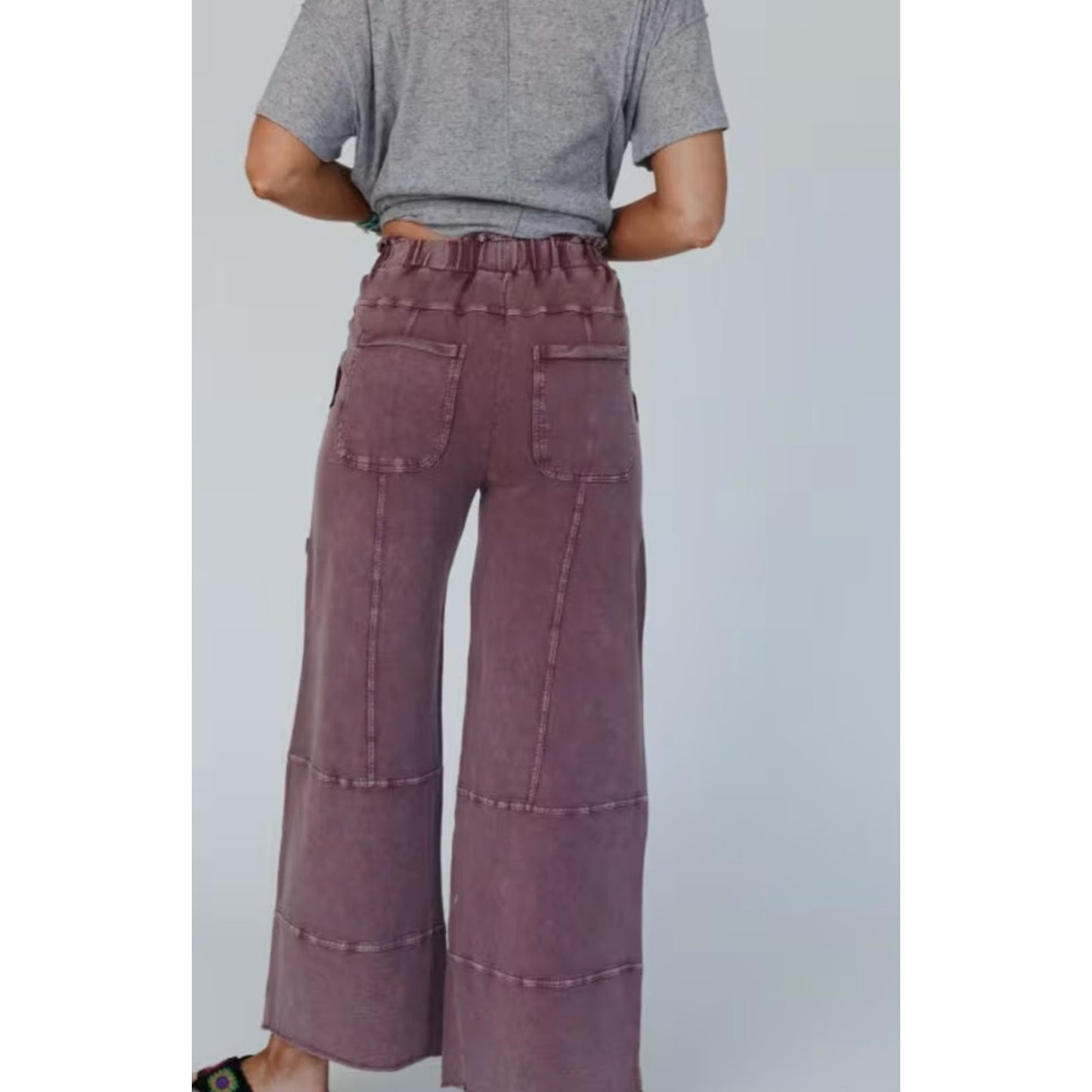 NWT Easel Wide Leg Full Length Mineral Washed Pants Ladies Small