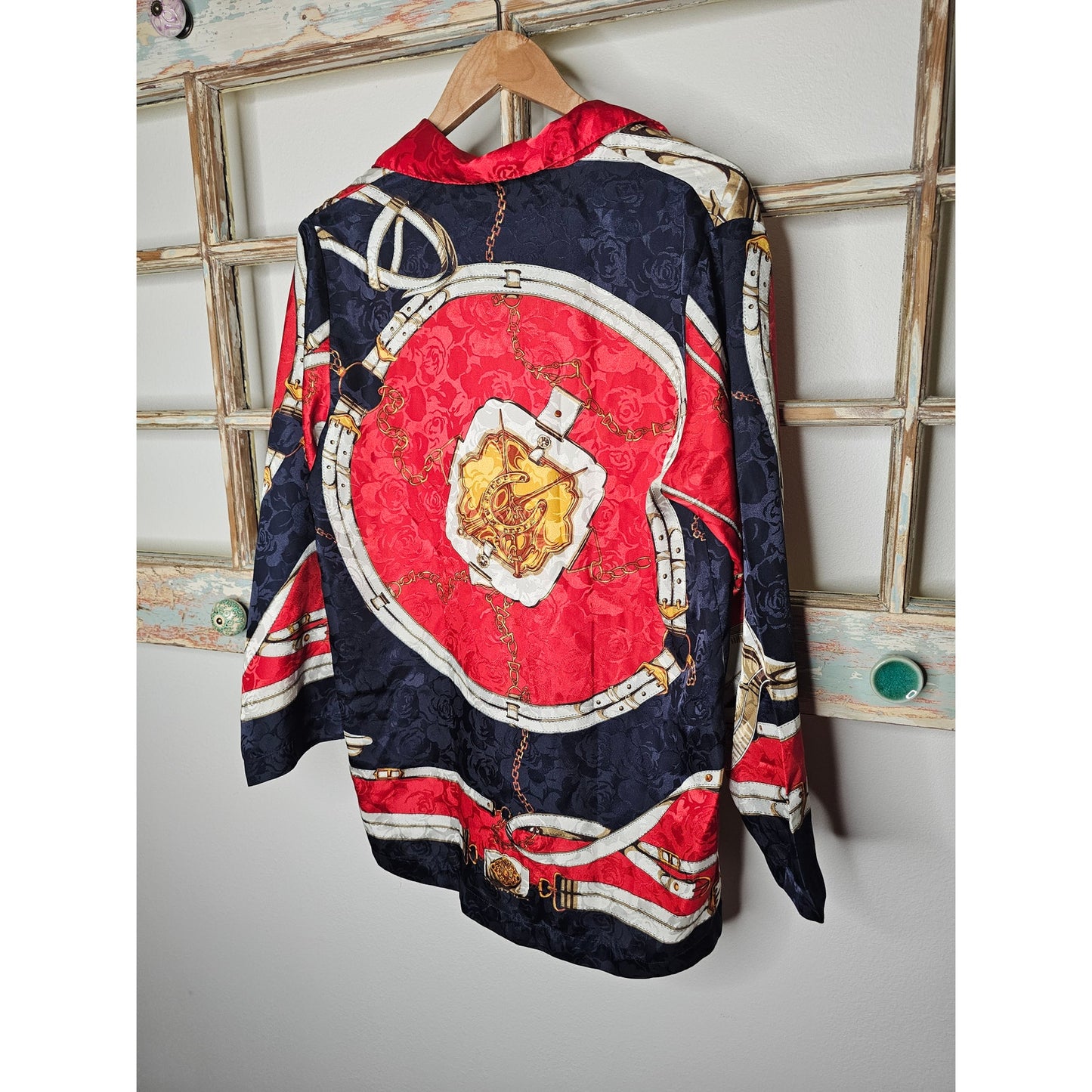 Vintage Equestrian Red/White/Blue Button Up Ladies Small Blouse