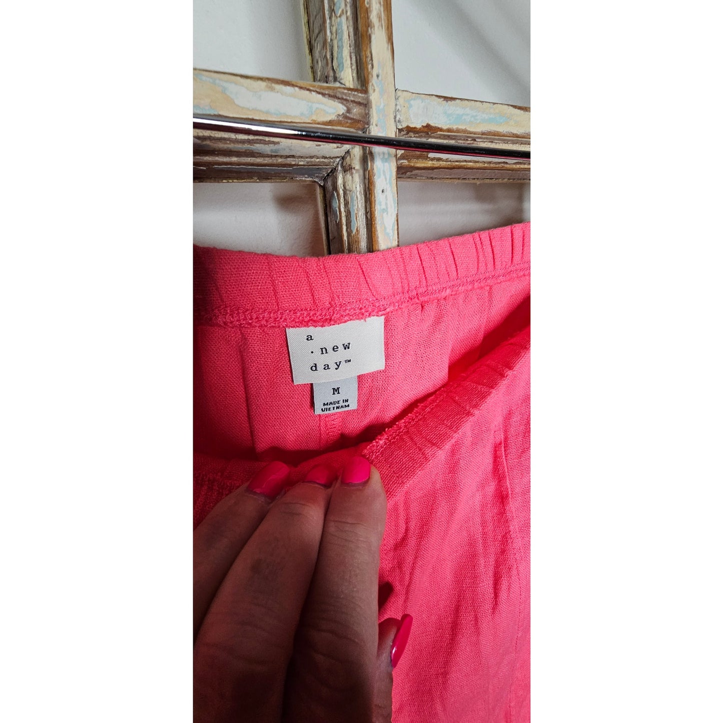 NWT Linen Wide Leg Watermelon Pants w pockets and drawstring waist size Medium